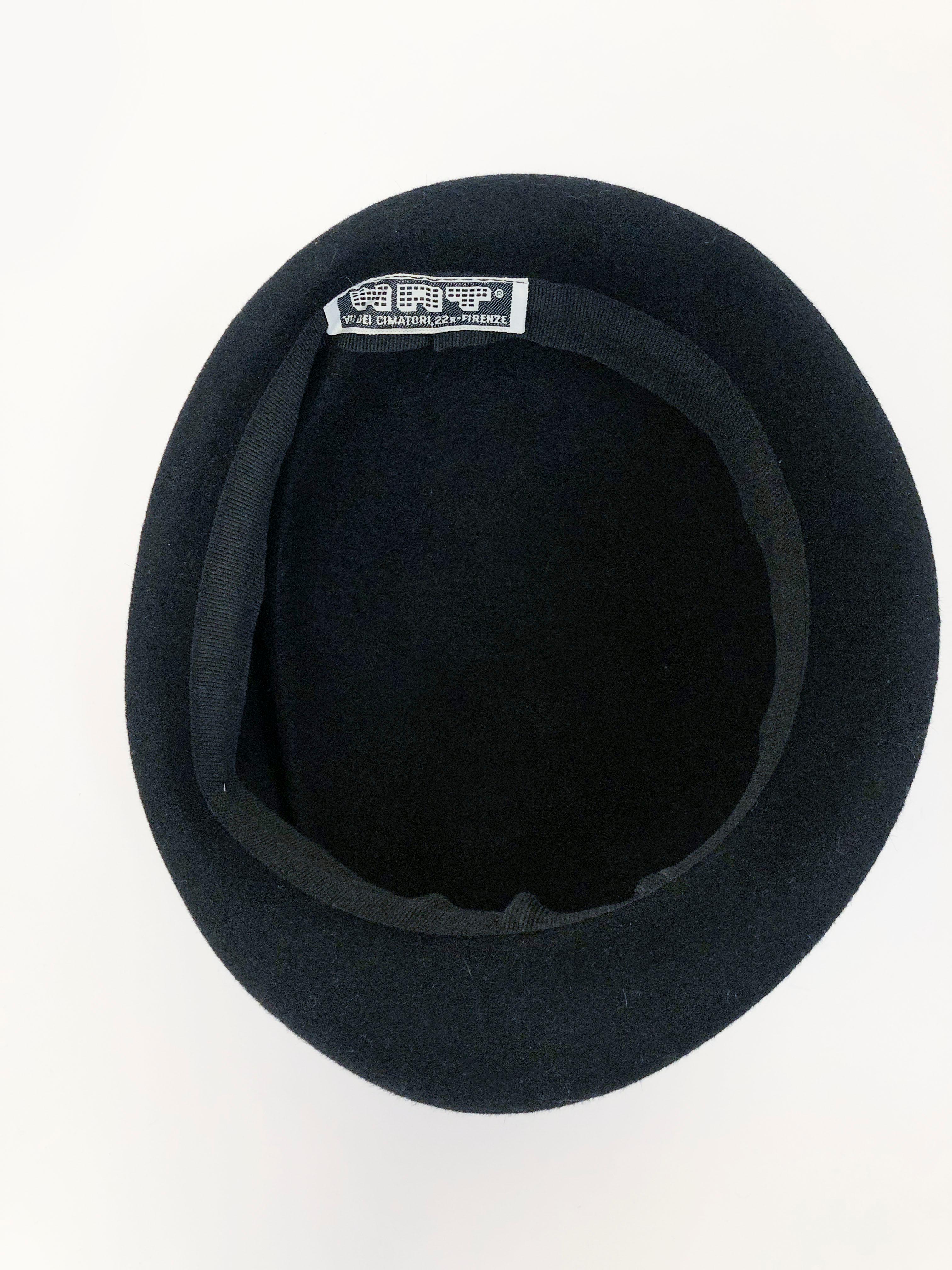 1960s/1970s Black Fur Felt Hat with Rhinestone Accents 3