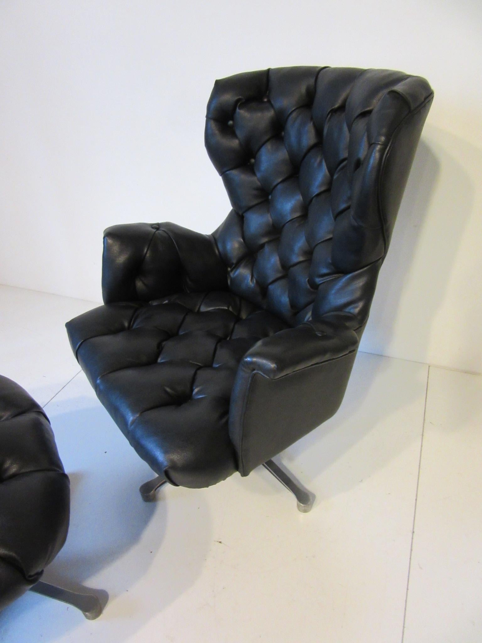 20th Century 1960s-1970s Black Tufted Lounge Chair with Ottoman