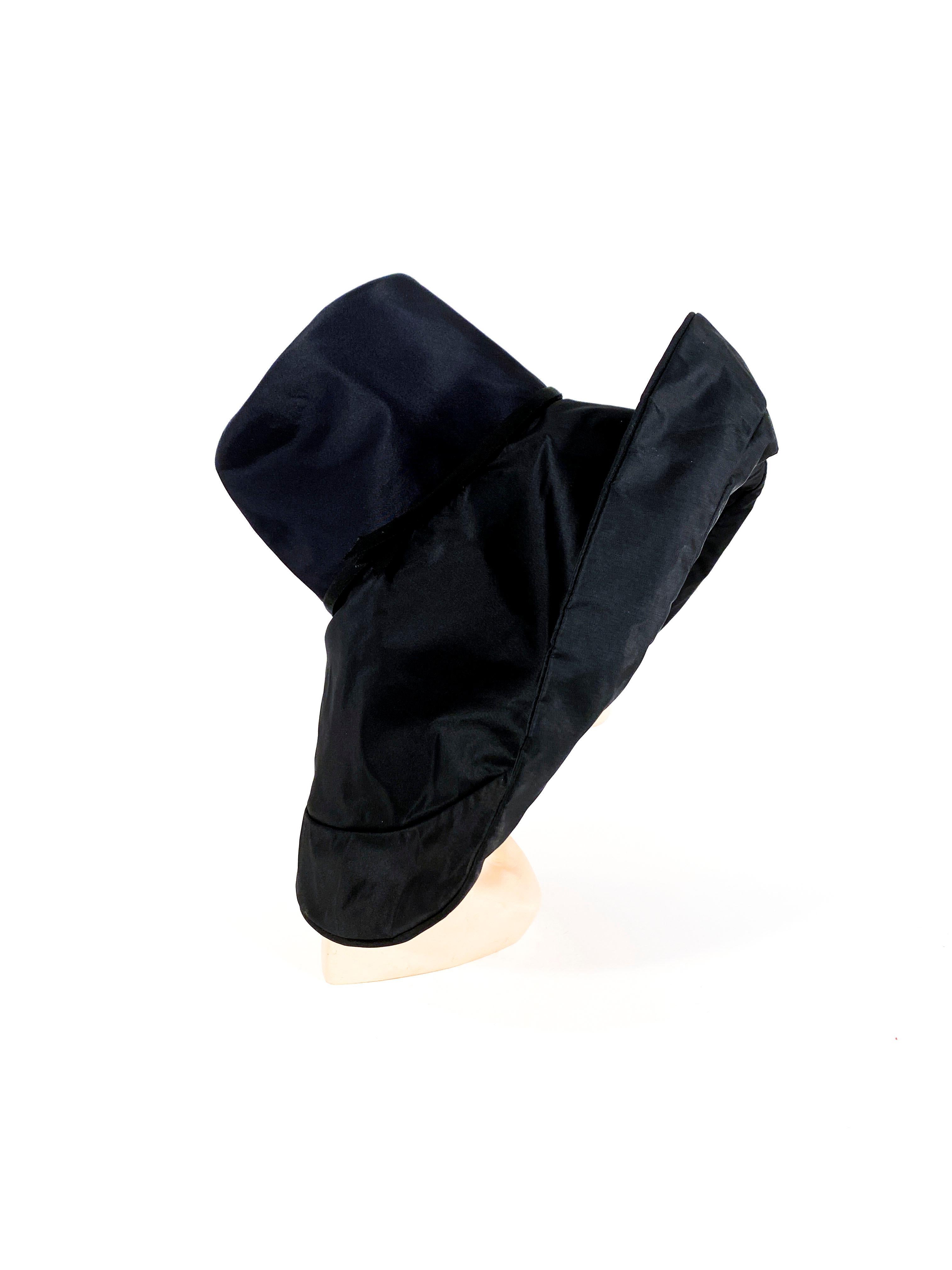 1960s/1970s Black Wide-Brimmed Unstructured Day Hat In Good Condition In San Francisco, CA