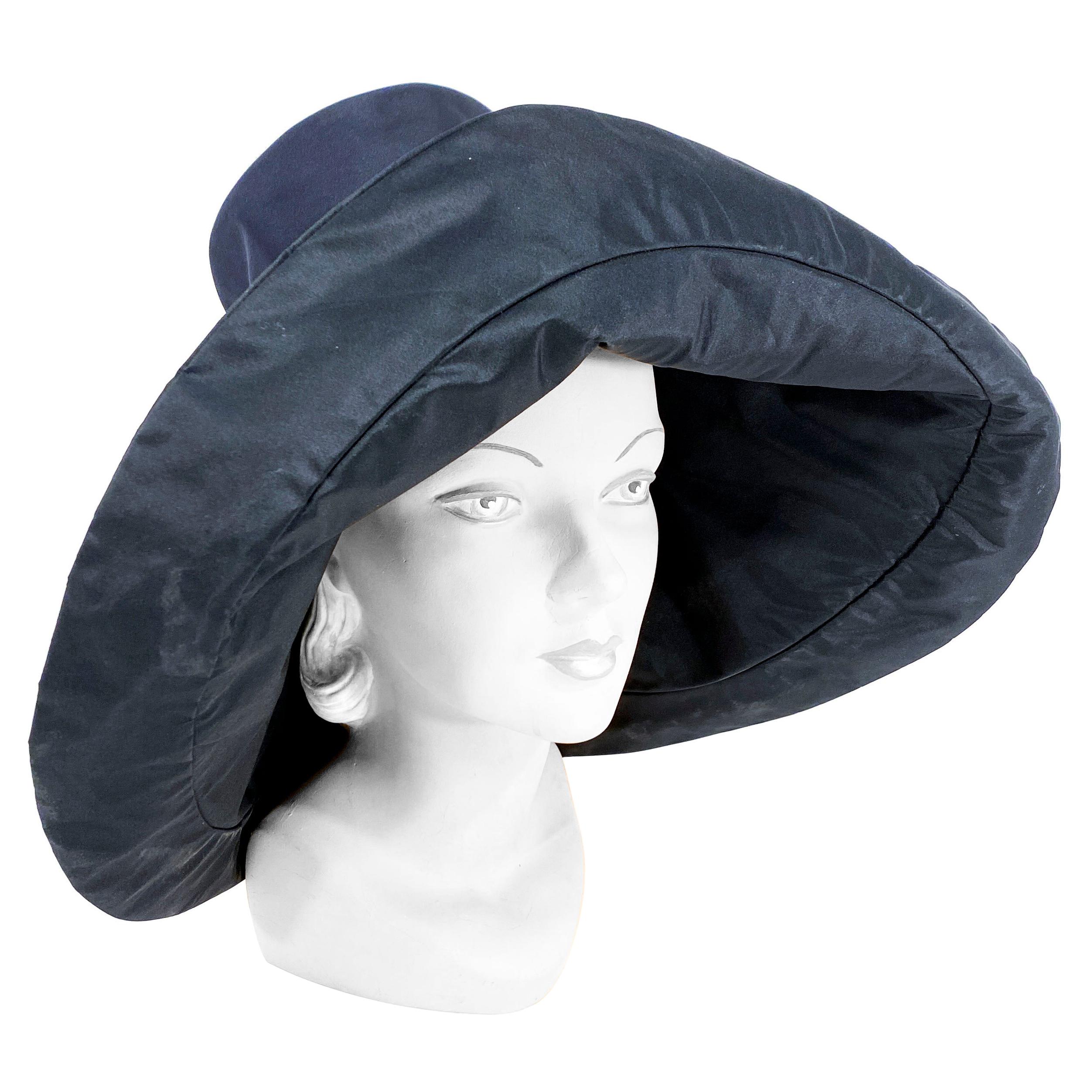 1960s/1970s Black Wide-Brimmed Unstructured Day Hat