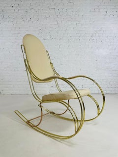 1960s-1970s Brass And Beige Faux Leather Rocking Chair