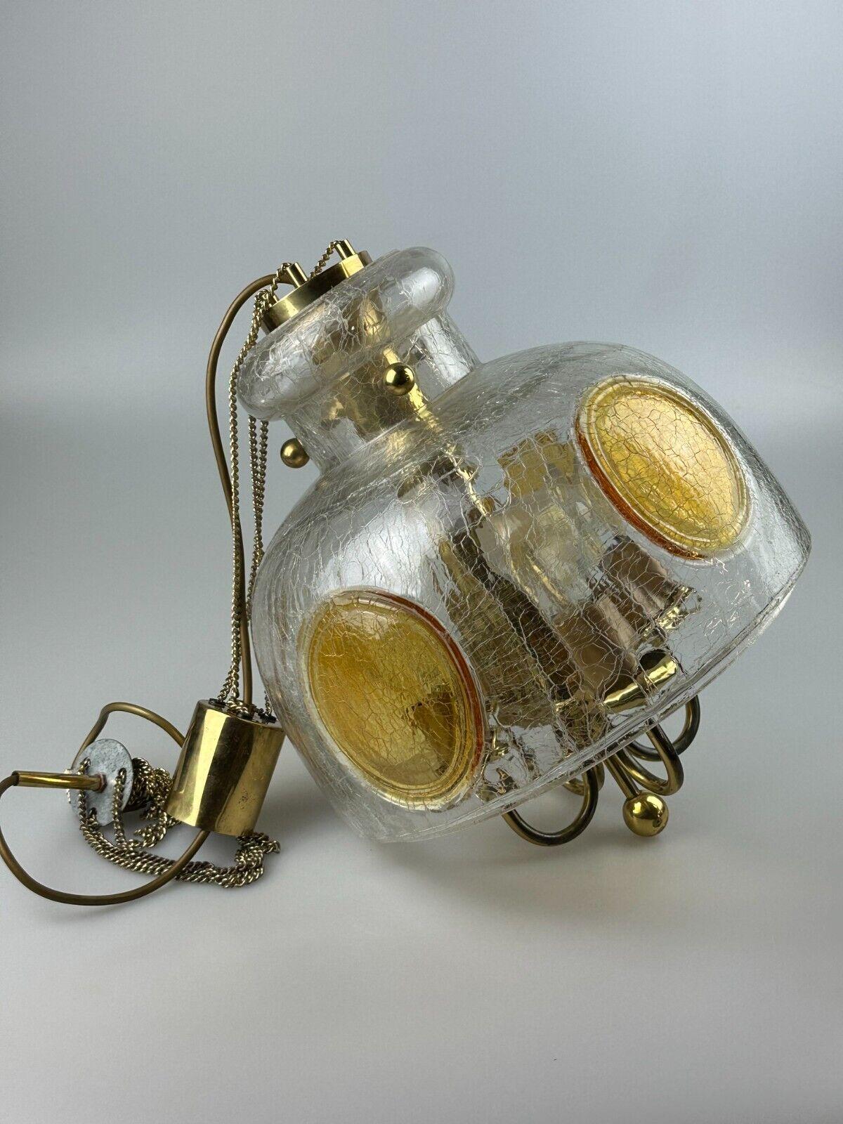 Plafonnier brutaliste des années 1960 et 1970 Lampe à suspension en laiton et verre de Murano en vente 13