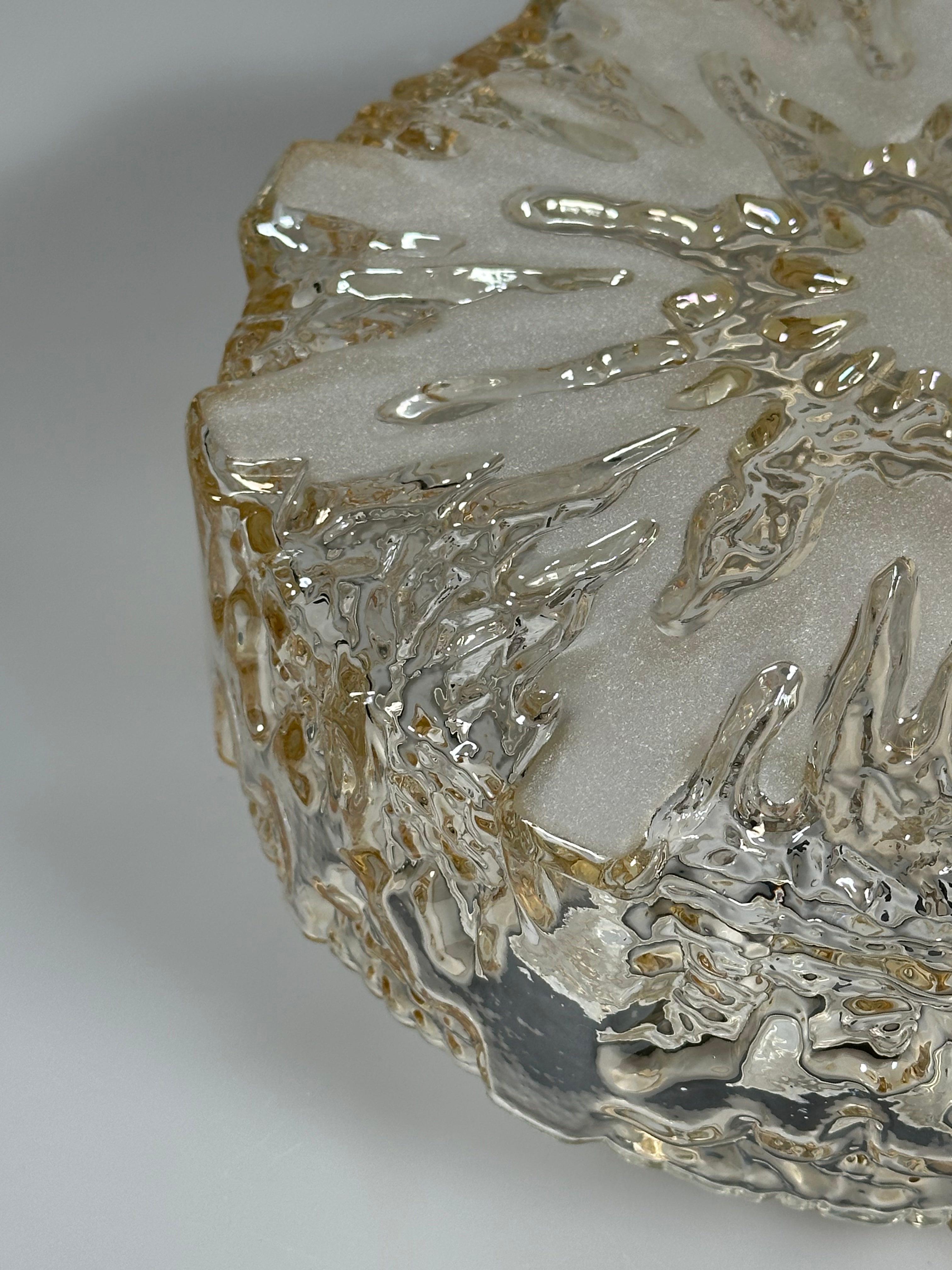 Mid-20th Century 1960s 1970s Ceiling Lamp Flush Mount in Glass & Metal Space Age Design For Sale