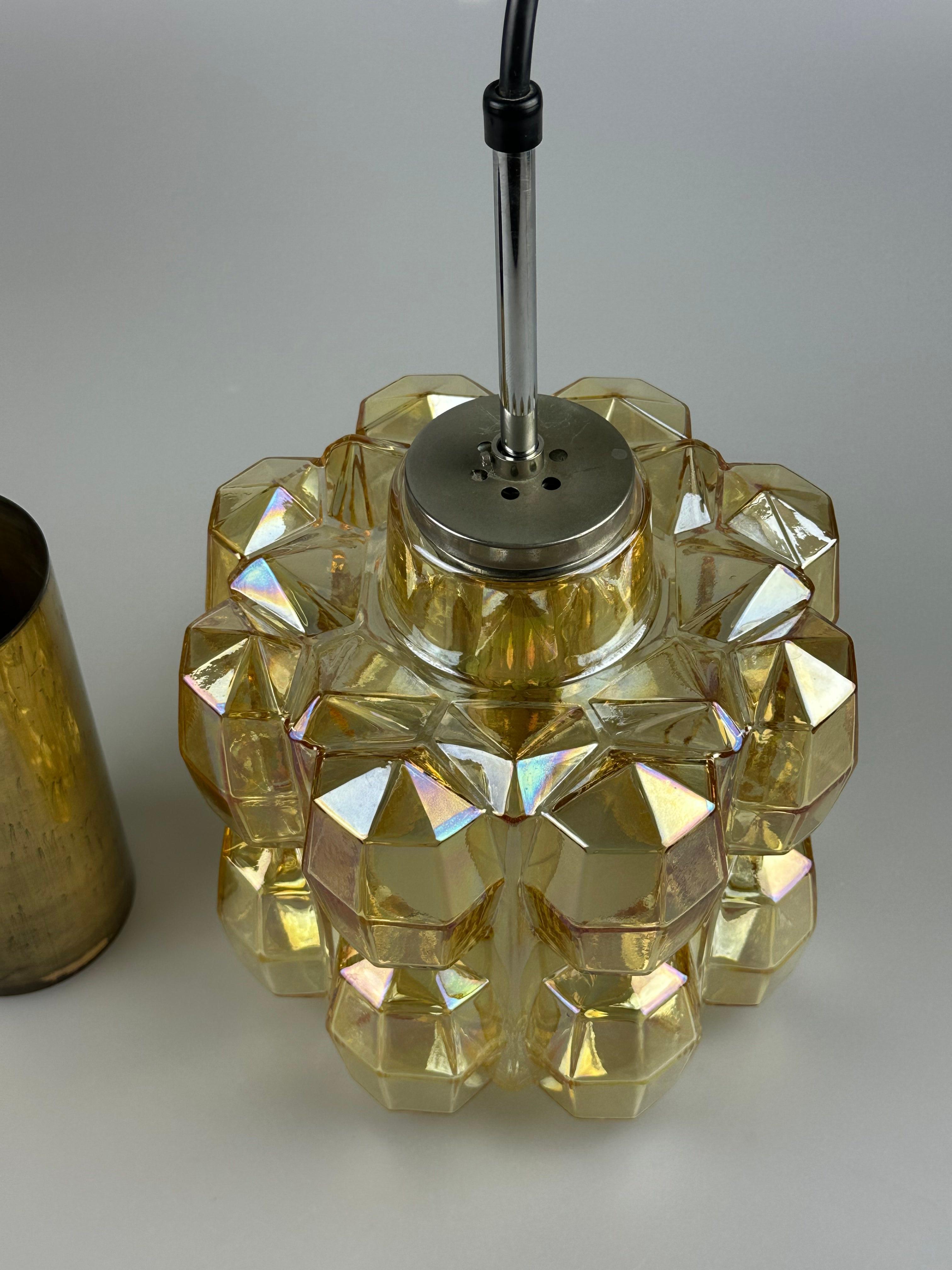 1960s 1970s Ceiling Lamp Glashütte Limburg Germany Glass & Brass Space Age For Sale 5