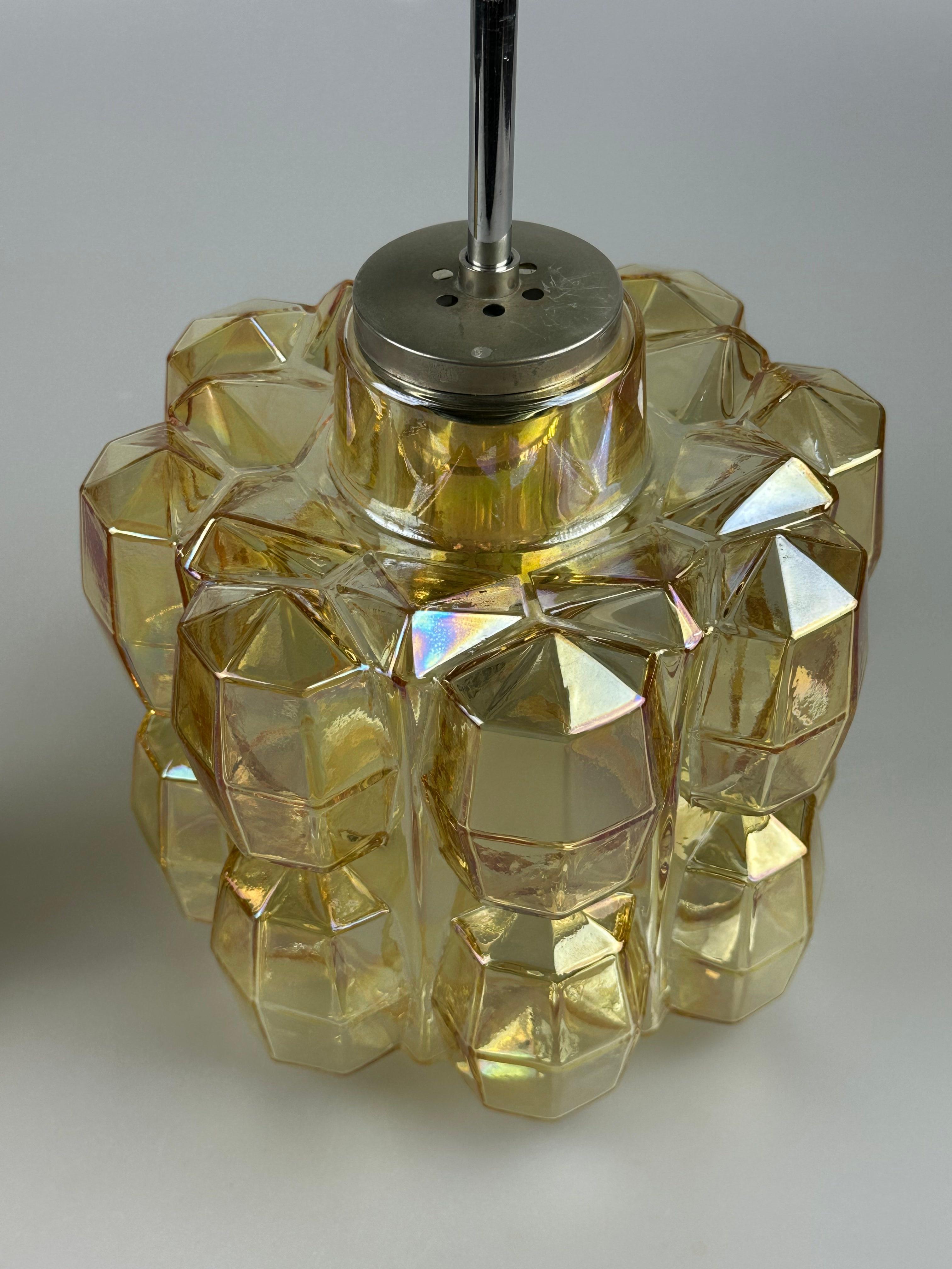 1960s 1970s Ceiling Lamp Glashütte Limburg Germany Glass & Brass Space Age For Sale 6