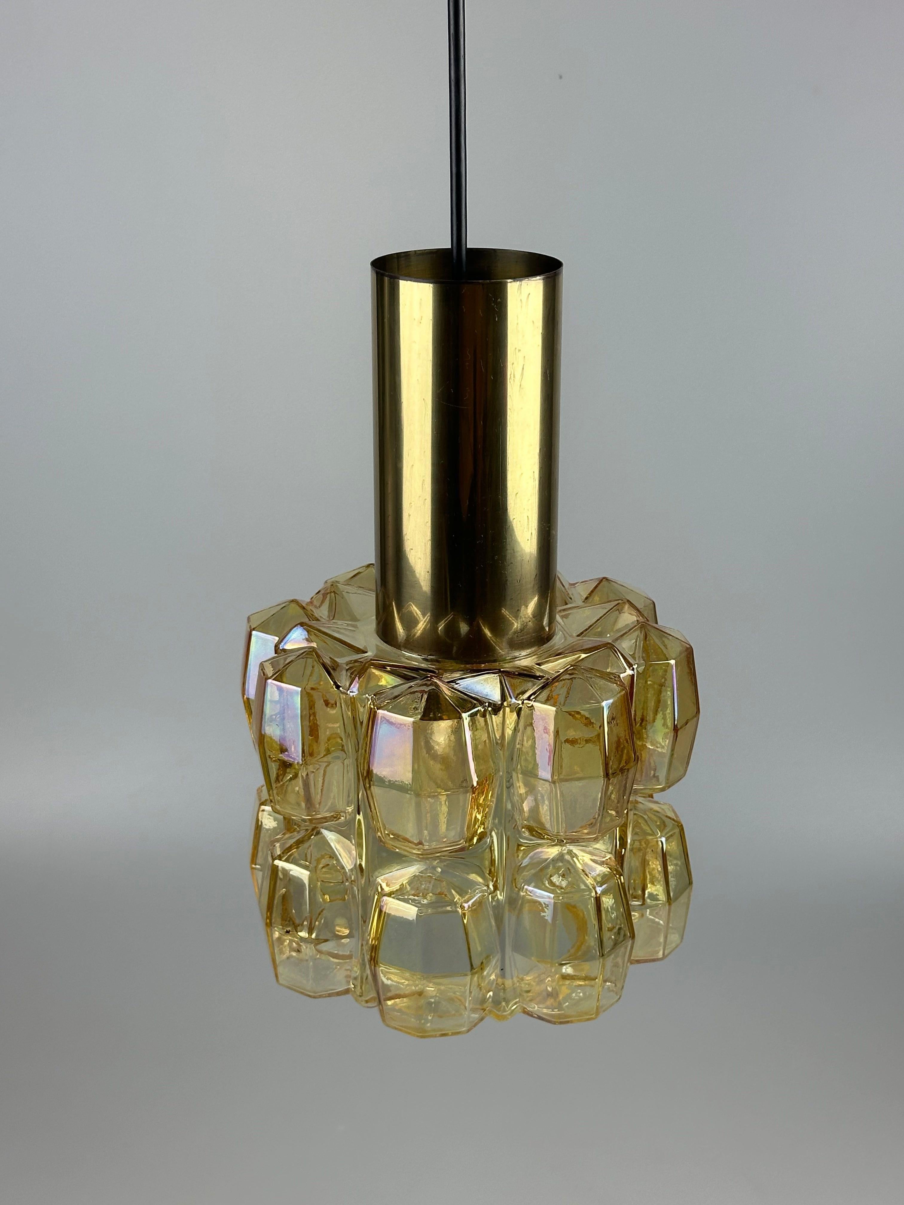 Mid-20th Century 1960s 1970s Ceiling Lamp Glashütte Limburg Germany Glass & Brass Space Age For Sale