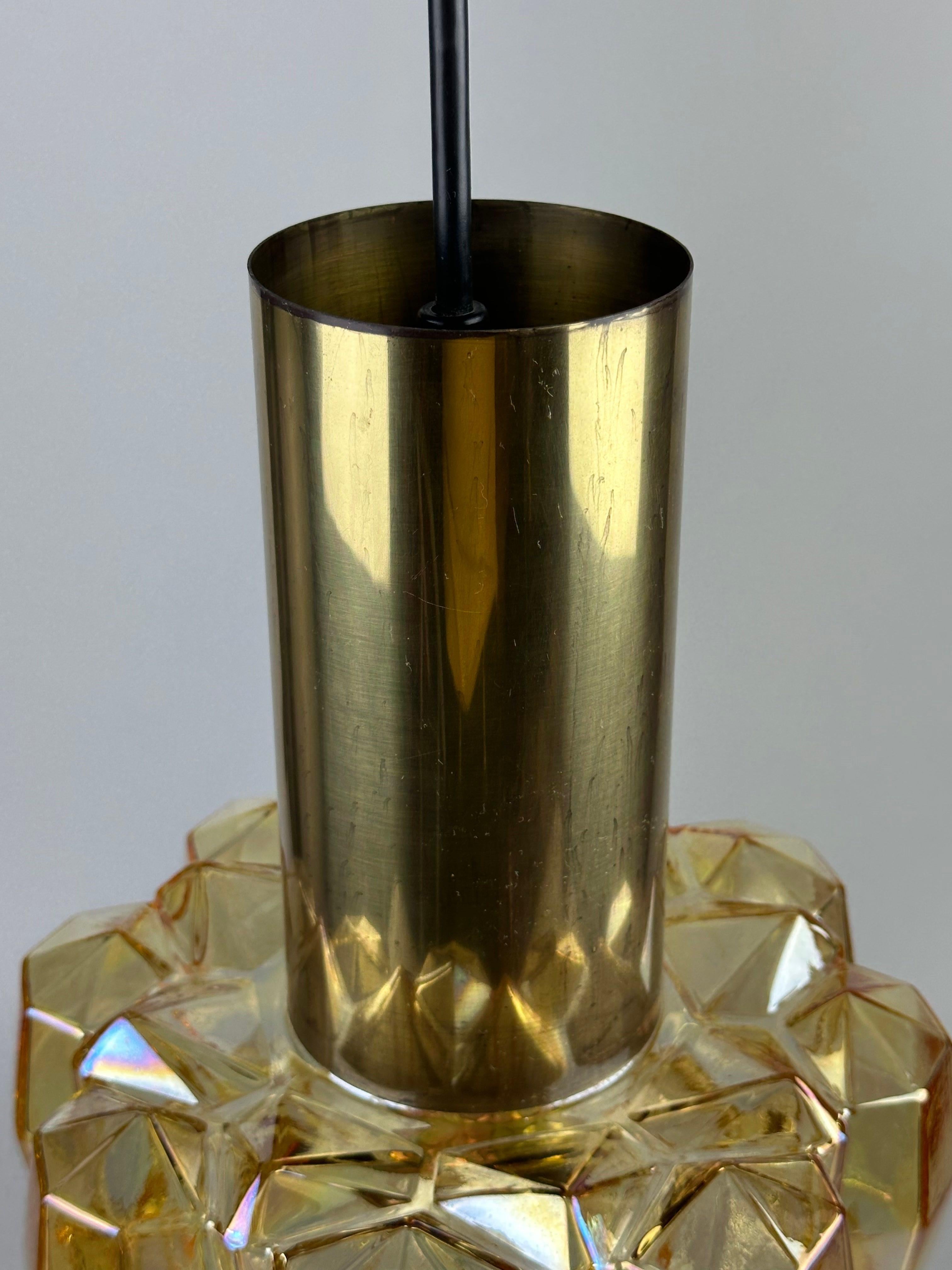 Metal 1960s 1970s Ceiling Lamp Glashütte Limburg Germany Glass & Brass Space Age For Sale