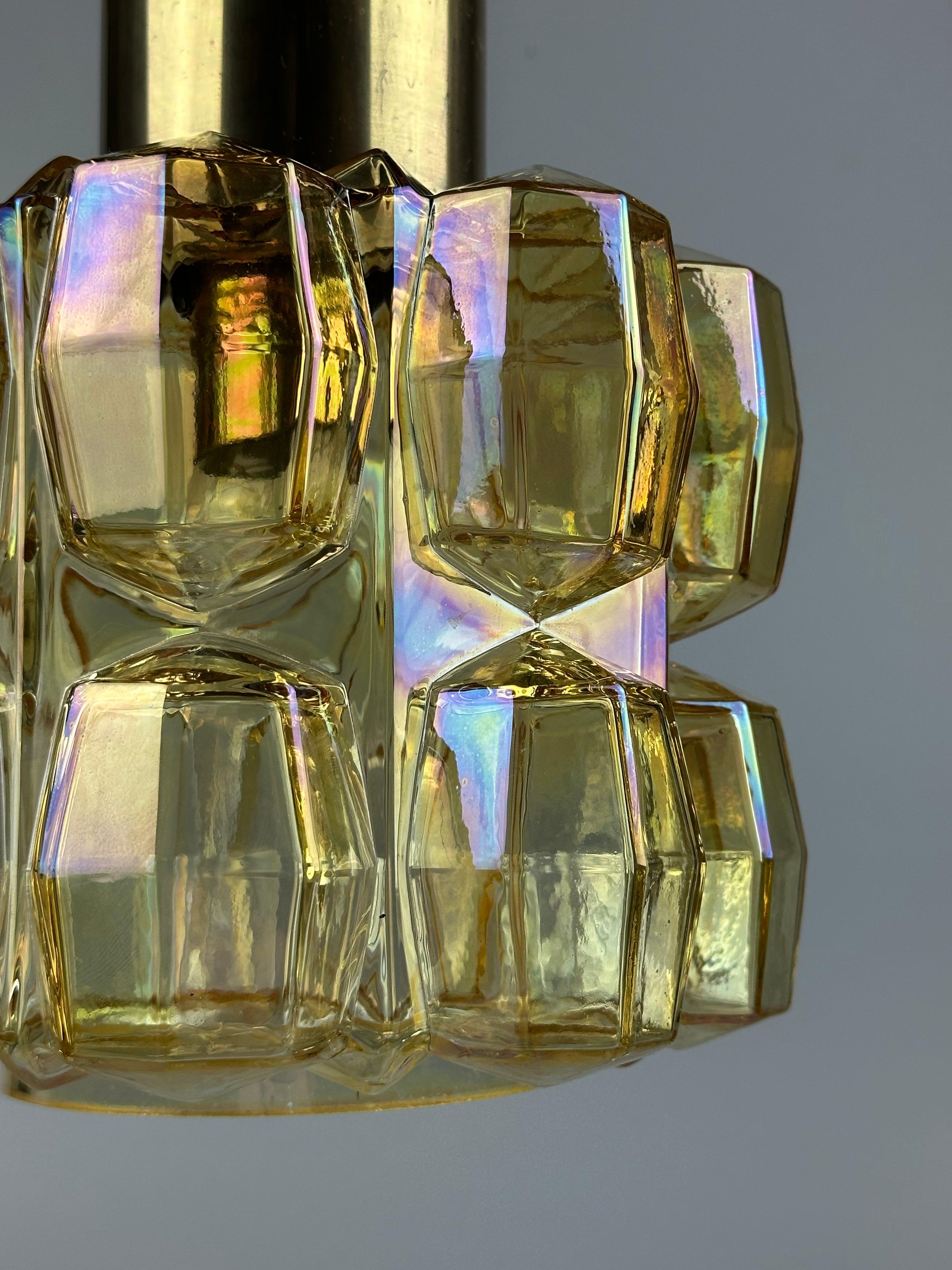 1960s 1970s Ceiling Lamp Glashütte Limburg Germany Glass & Brass Space Age For Sale 1