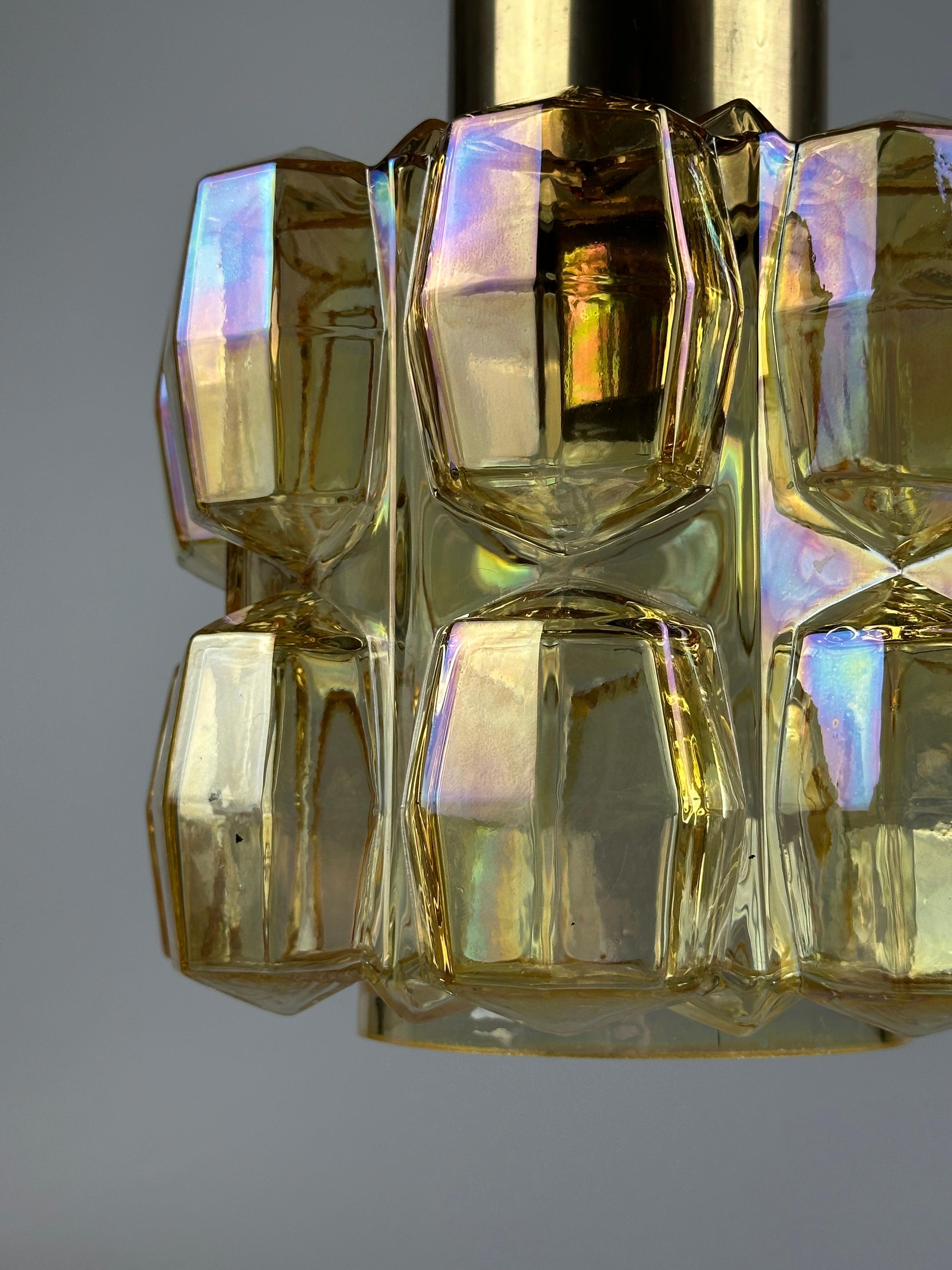 1960s 1970s Ceiling Lamp Glashütte Limburg Germany Glass & Brass Space Age For Sale 2