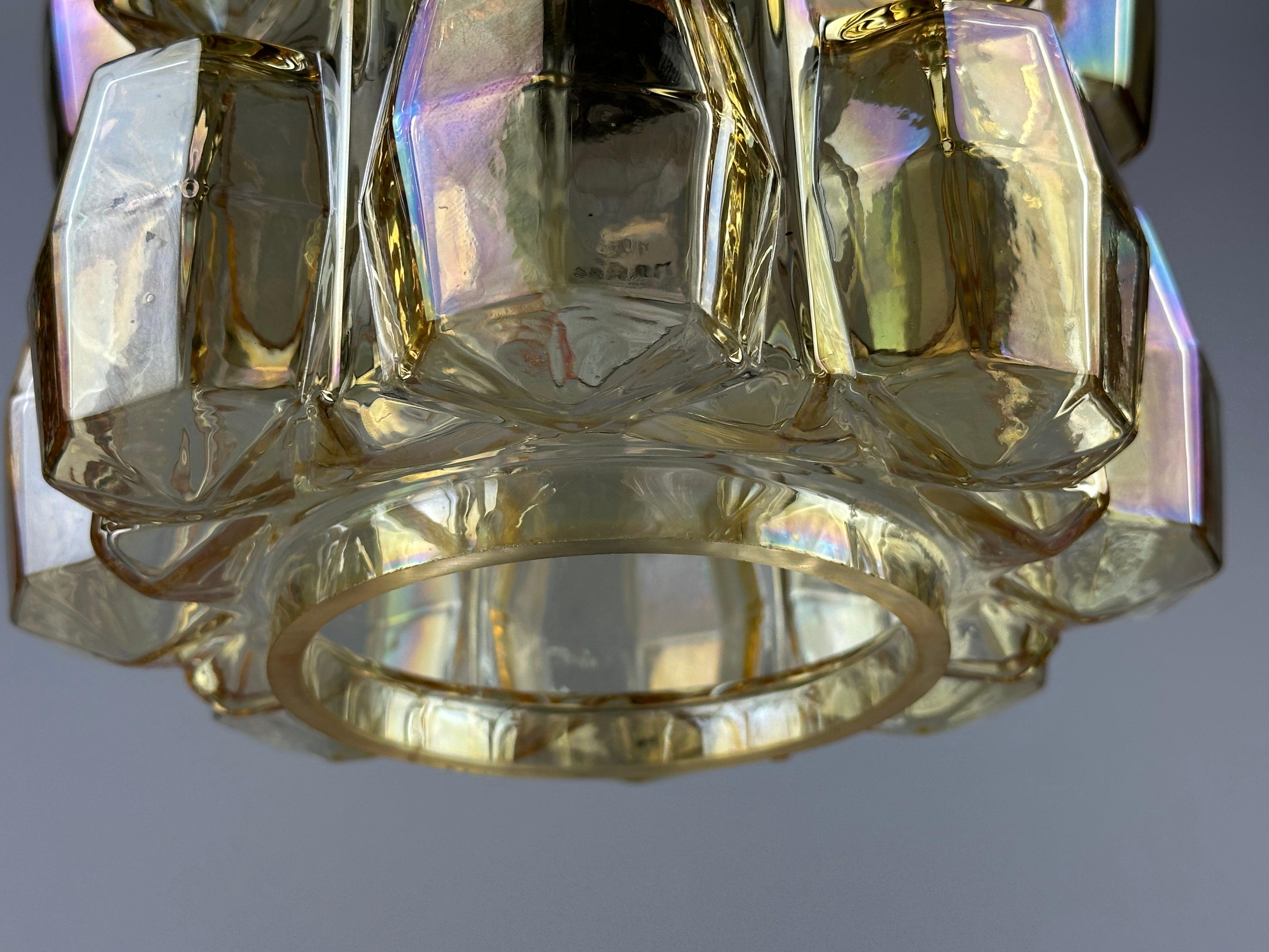 1960s 1970s Ceiling Lamp Glashütte Limburg Germany Glass & Brass Space Age For Sale 3