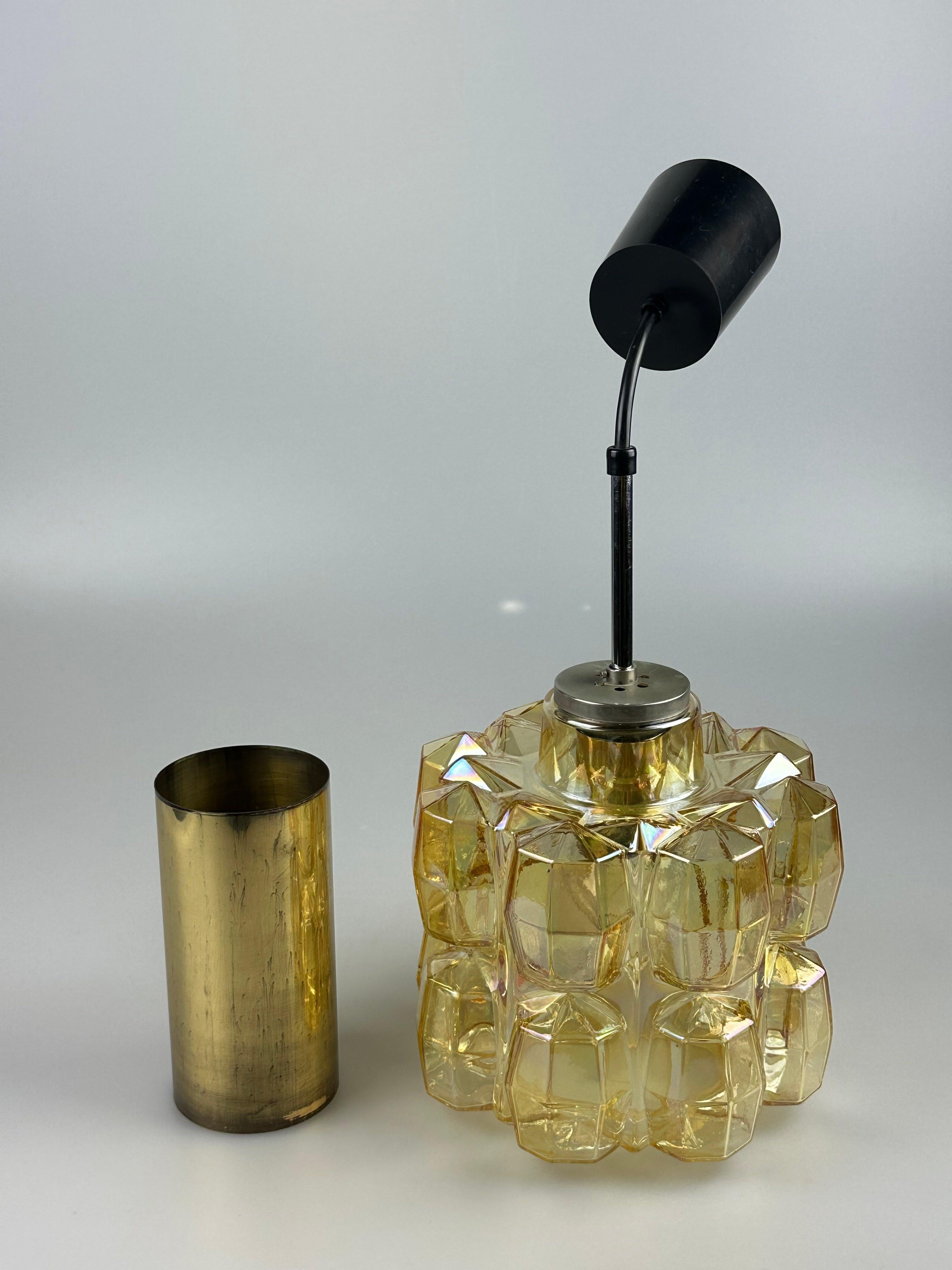 1960s 1970s Ceiling Lamp Glashütte Limburg Germany Glass & Brass Space Age For Sale 4