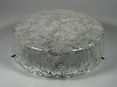 1960s 1970s Ceiling Light Flush Mount Ice Glass from Hillebrand Germany