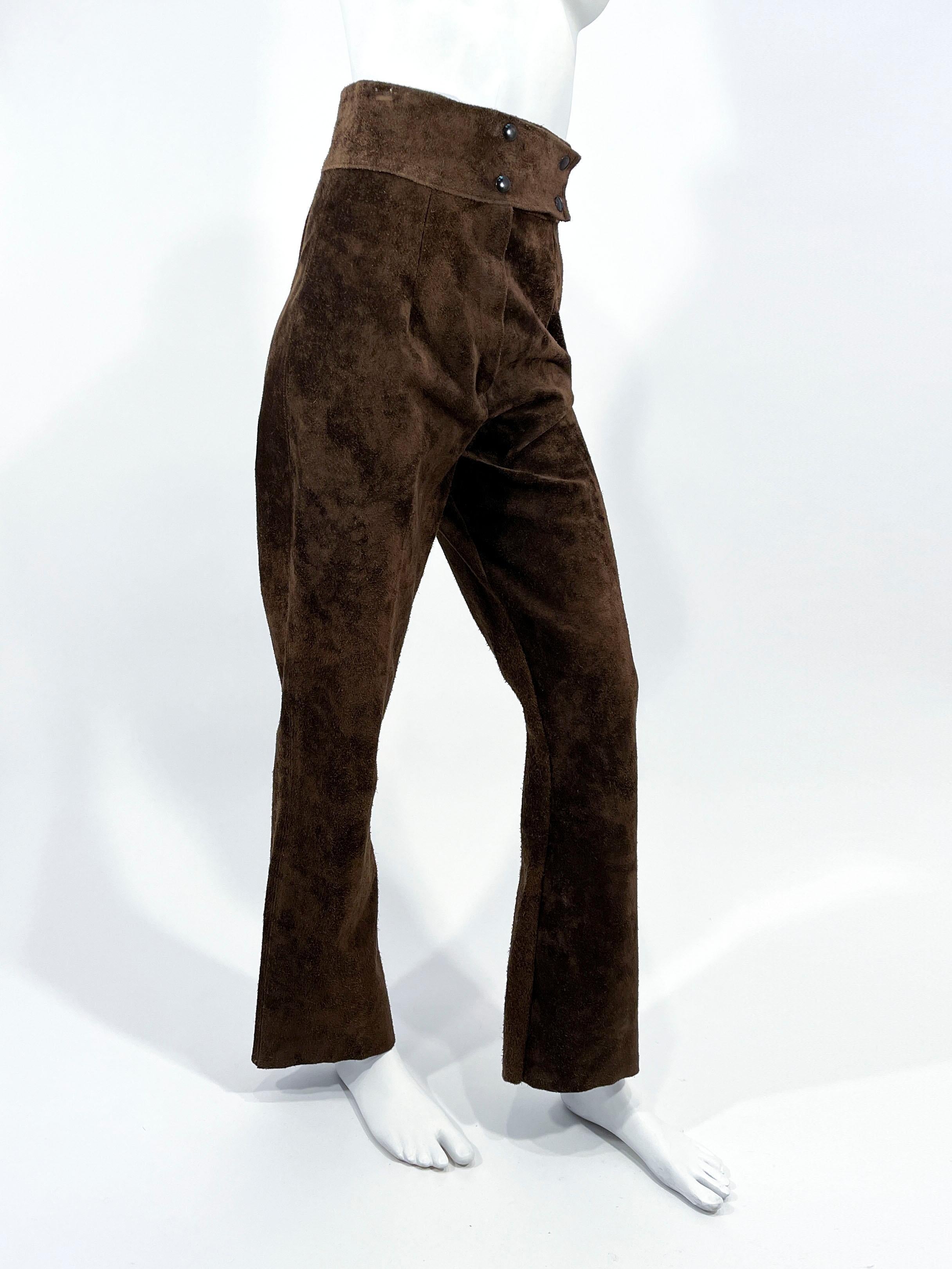 Black 1960s/1970s Chocolate Brown Suede Pants For Sale