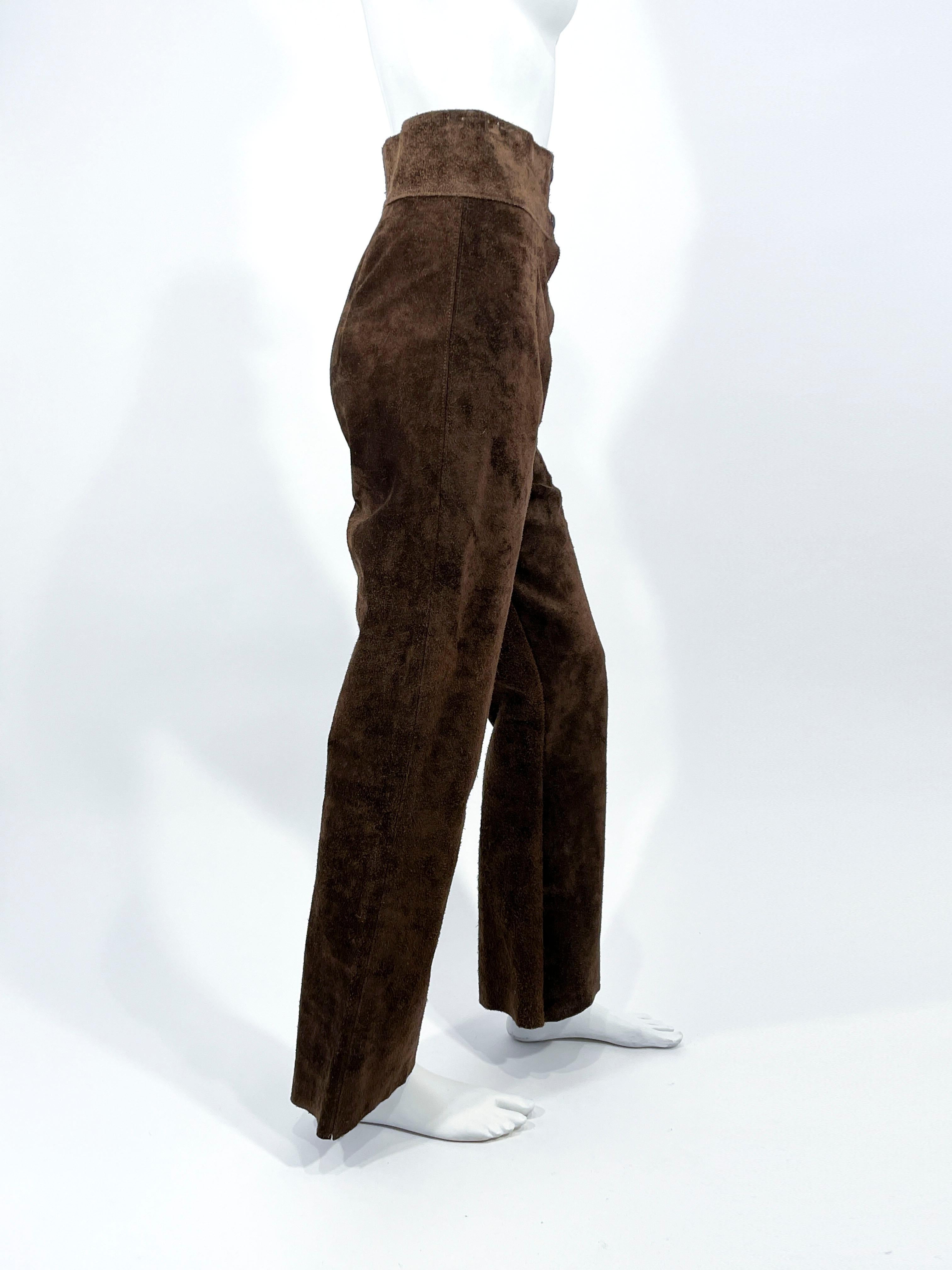 1960s/1970s Chocolate Brown Suede Pants In Good Condition For Sale In San Francisco, CA