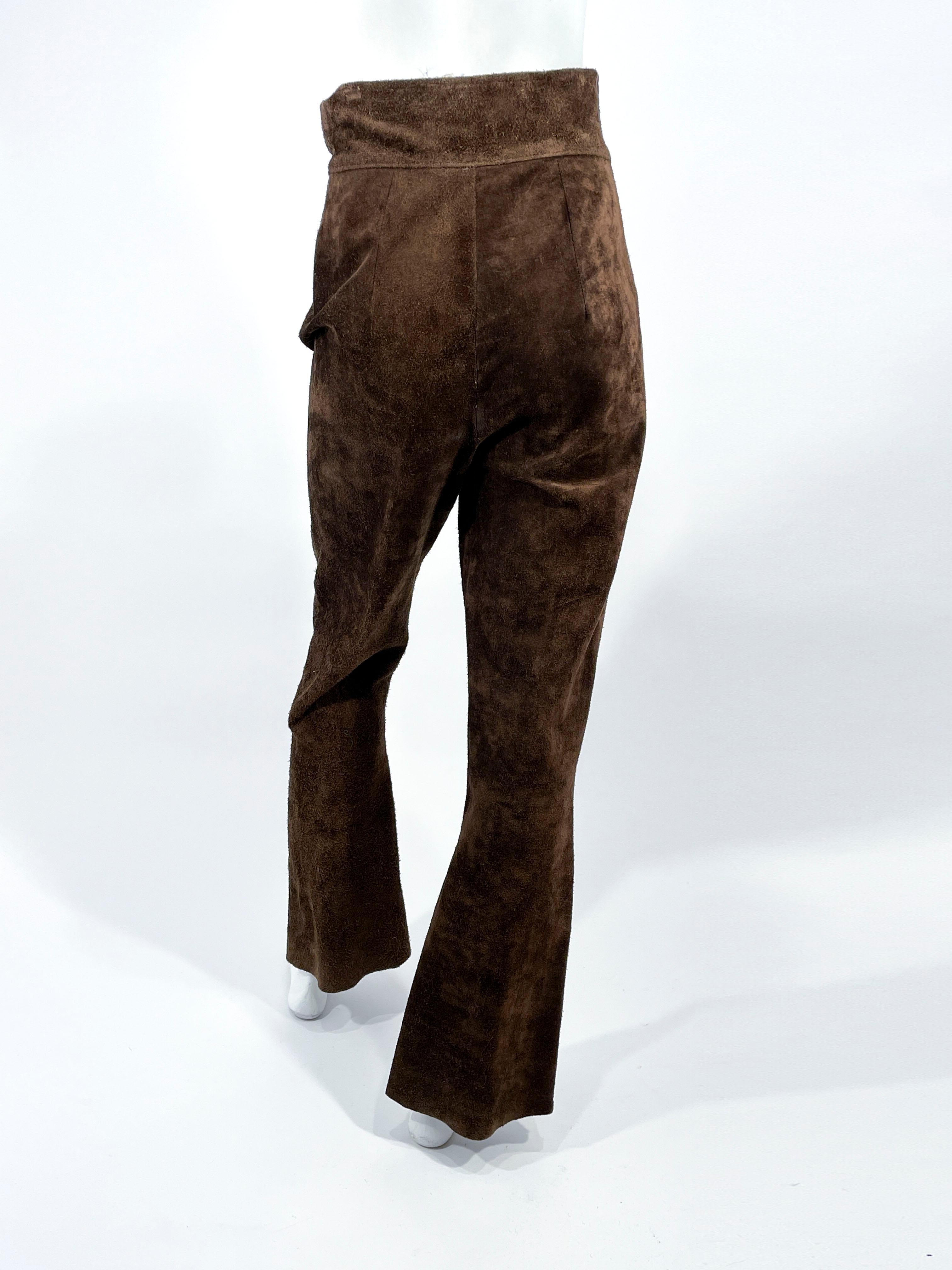 Women's 1960s/1970s Chocolate Brown Suede Pants For Sale