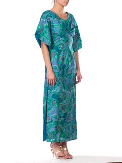 1960S STAN HICKS Blue Cotton Sateen Maxi Dress Made In Hawaii