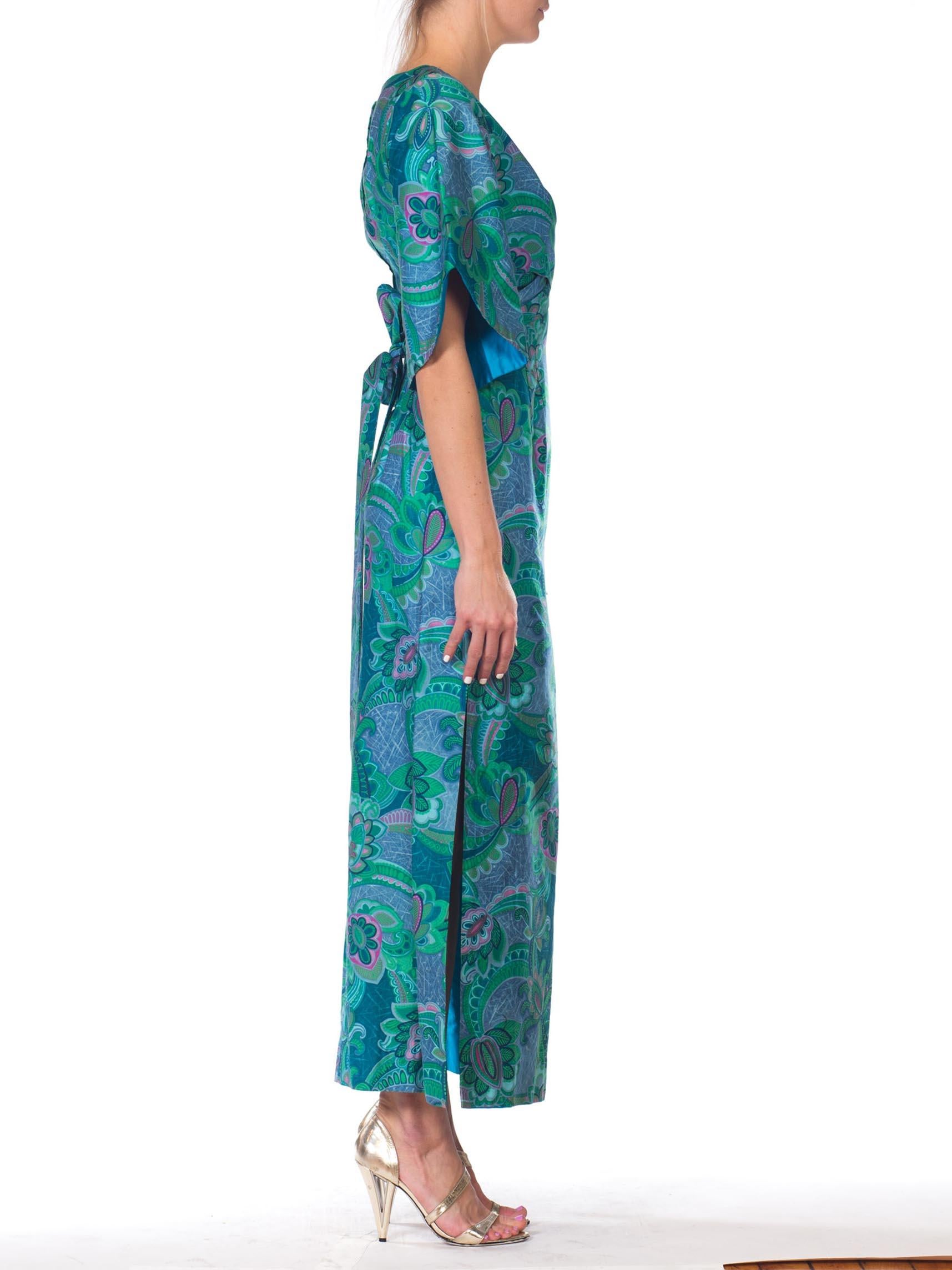 1960S STAN HICKS Blue Cotton Sateen Maxi Dress Made In Hawaii In Excellent Condition For Sale In New York, NY