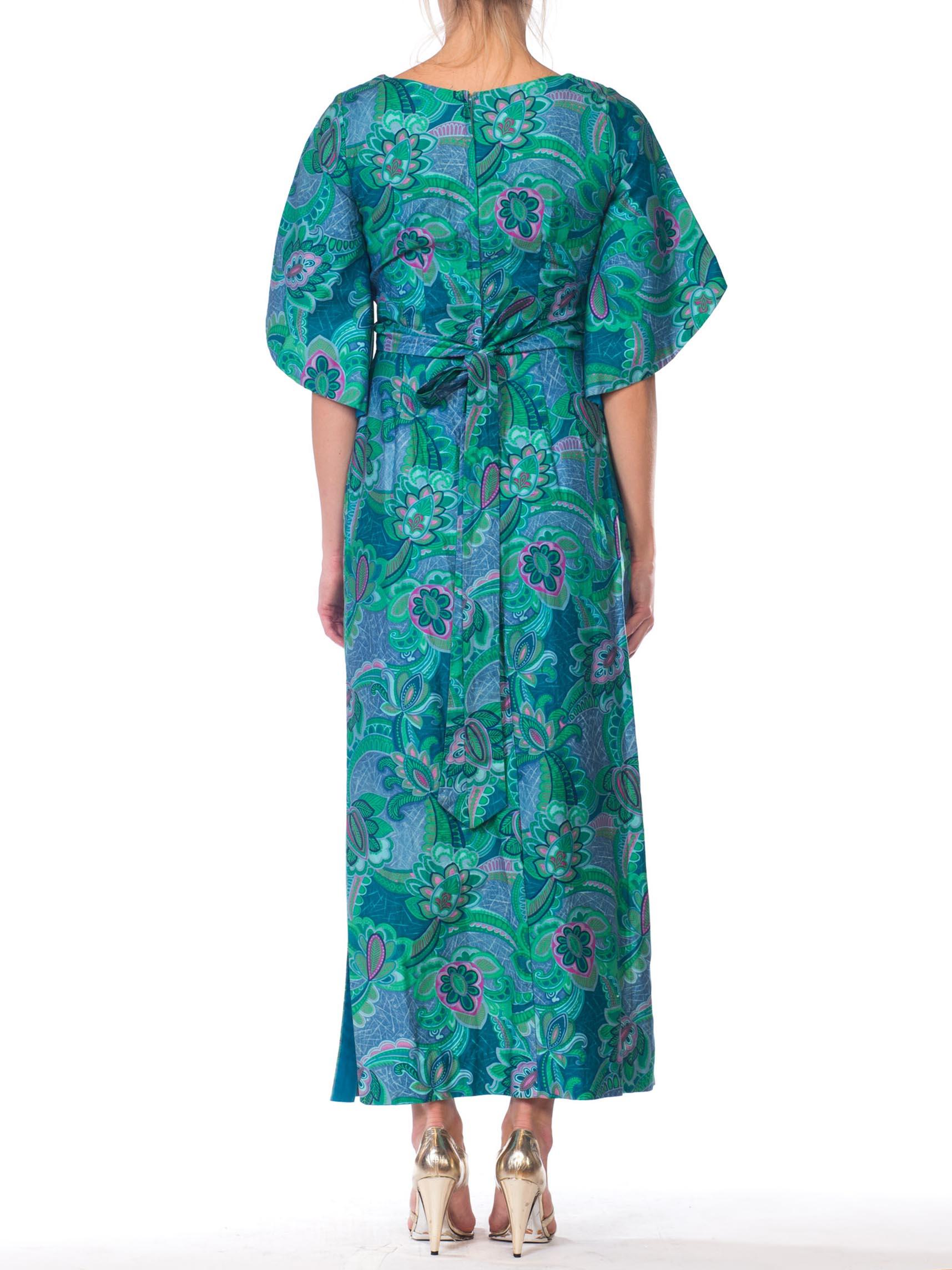 1960S STAN HICKS Blue Cotton Sateen Maxi Dress Made In Hawaii For Sale 1