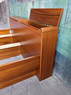 60s 70s Danish Modern Mid Century Teak Queen Bed w/ Excnt Storage + End Table