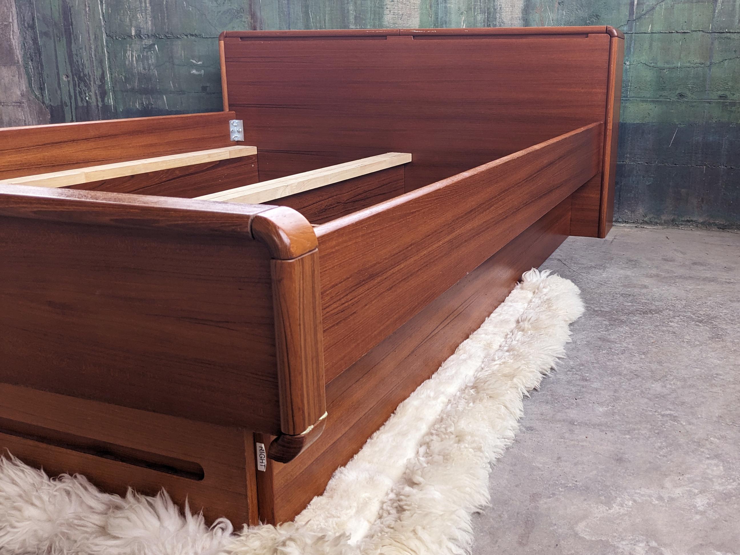 1960s 1970s Danish Modern Mid Century Teak Queen Bed With Excellent Storage For Sale 1