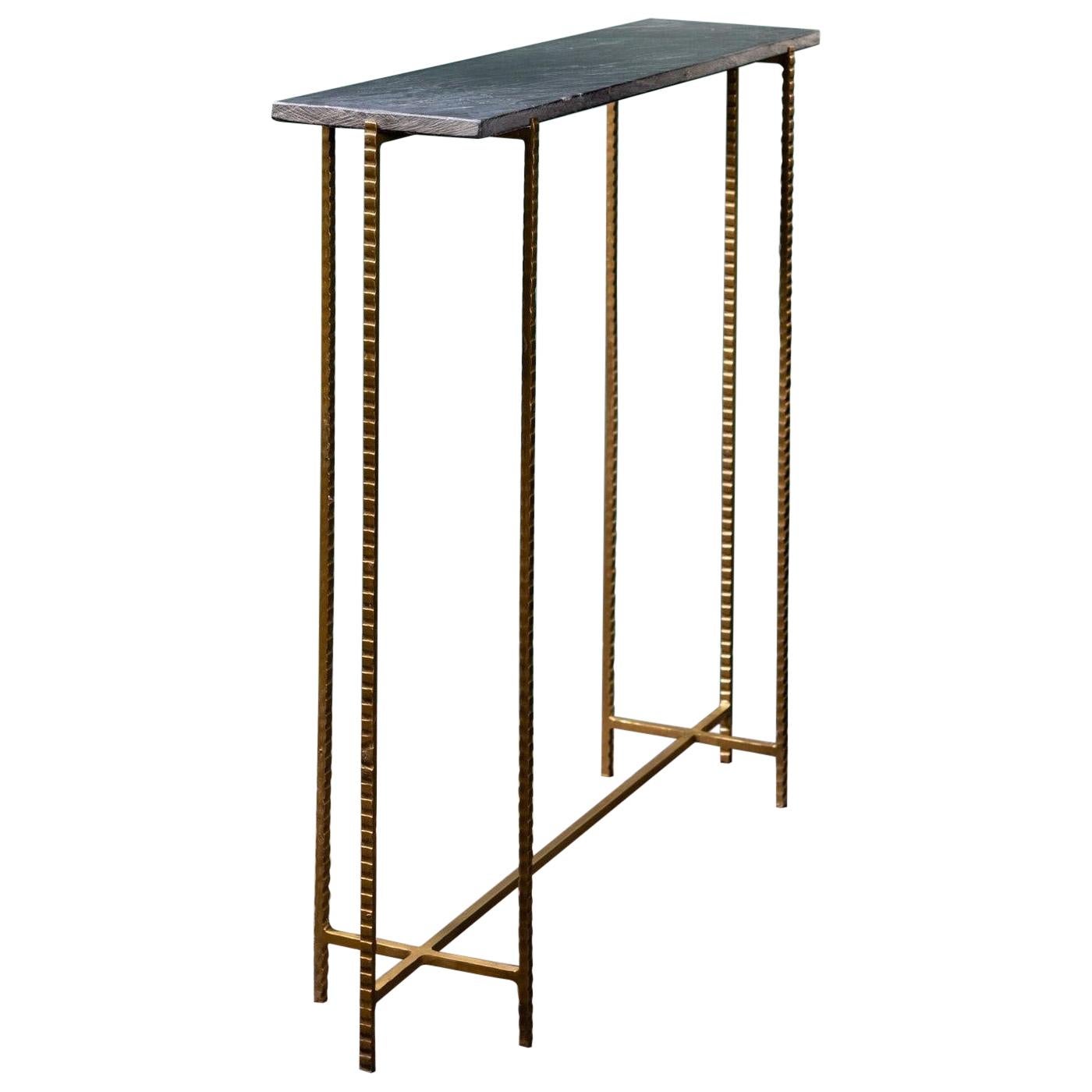1960s-1970s Design Black Marble And Brass Console Table