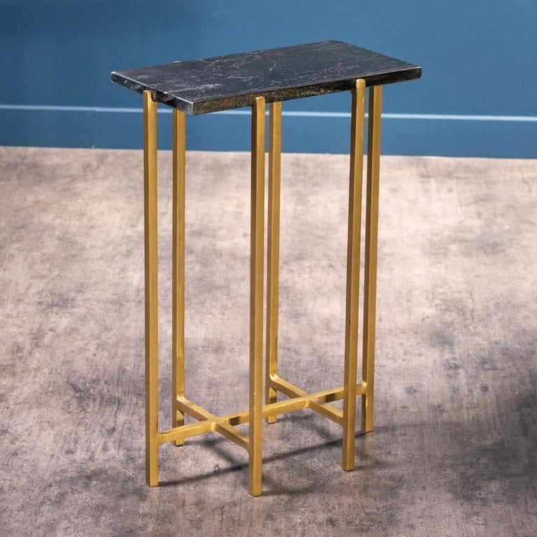 Mid-Century Modern 1960s-1970s Design Style Black Marble and Brass Pair of Side Tables For Sale