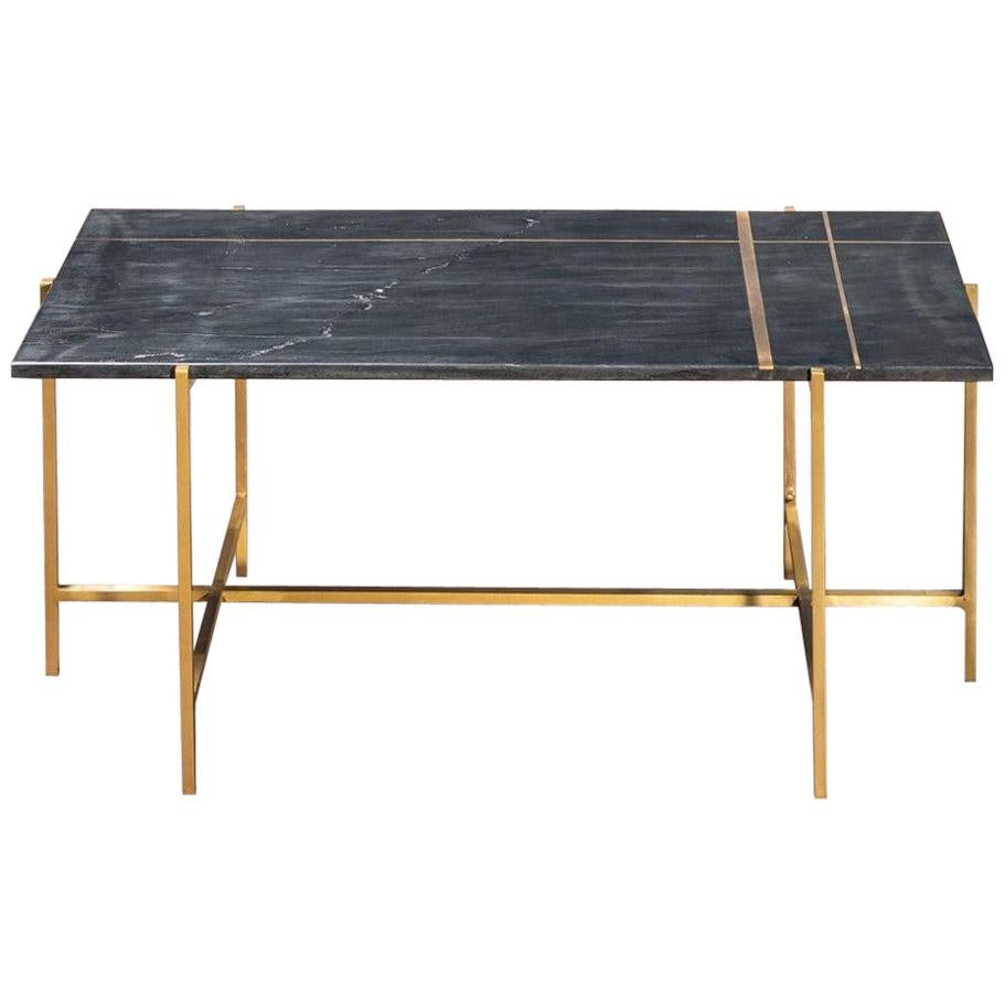 1960s-1970s Design Style Black Marble and Brass Rectangular Coffee Table