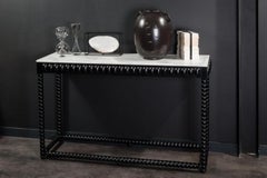 1960s-1970s Design White Marble and Black Wooden Console Table