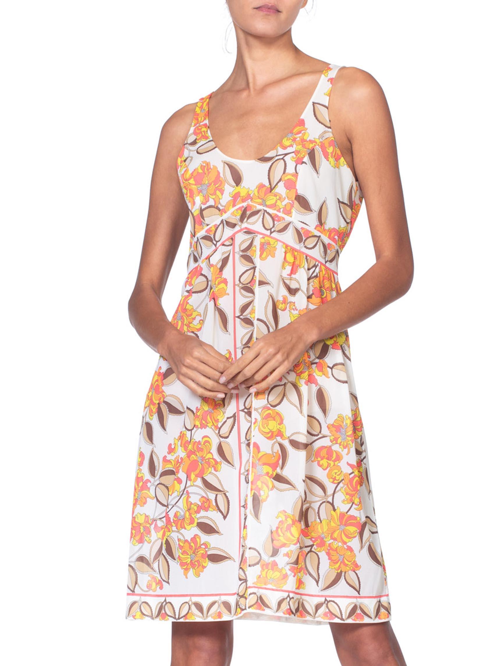 1960S PUCCI Orange Floral Nylon Jersey Empire Waist Slip Dress In Excellent Condition In New York, NY