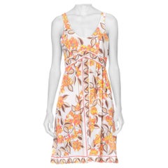 Vintage 1960S PUCCI Orange Floral Nylon Jersey Empire Waist Slip Dress