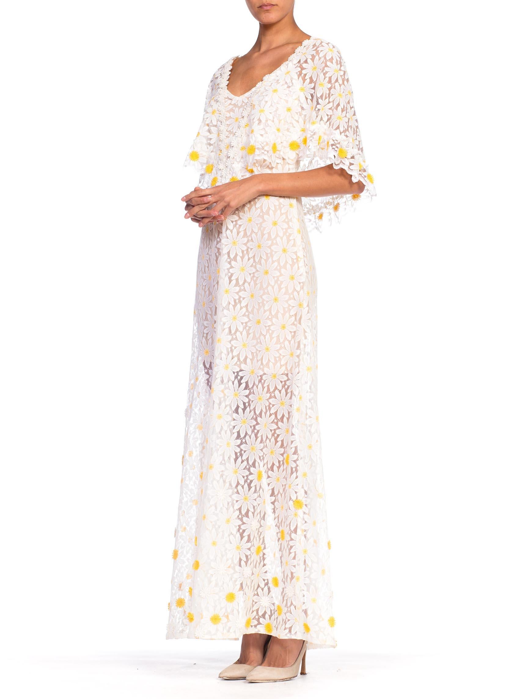 1960s - 1970s Floral Daisy Sheer Lace Dress In Good Condition In New York, NY