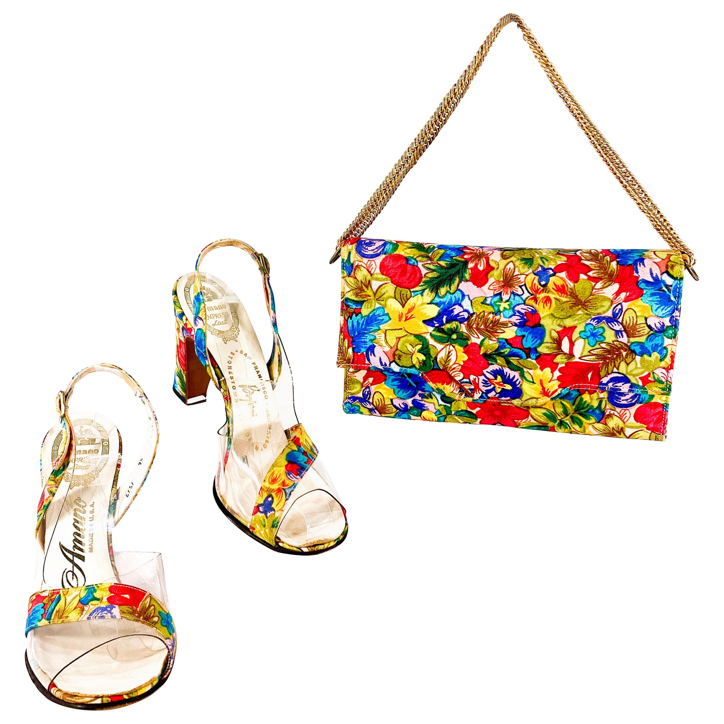 1960s/1970s Floral Printed Heels with Matching Purse