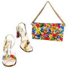 1960s/1970s Floral Printed Heels with Matching Purse