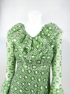 1960s/1970s I. Magnin Green Lace and Mesh Dress