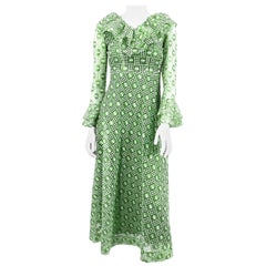 Vintage 1960s/1970s I. Magnin Green Lace and Mesh Dress