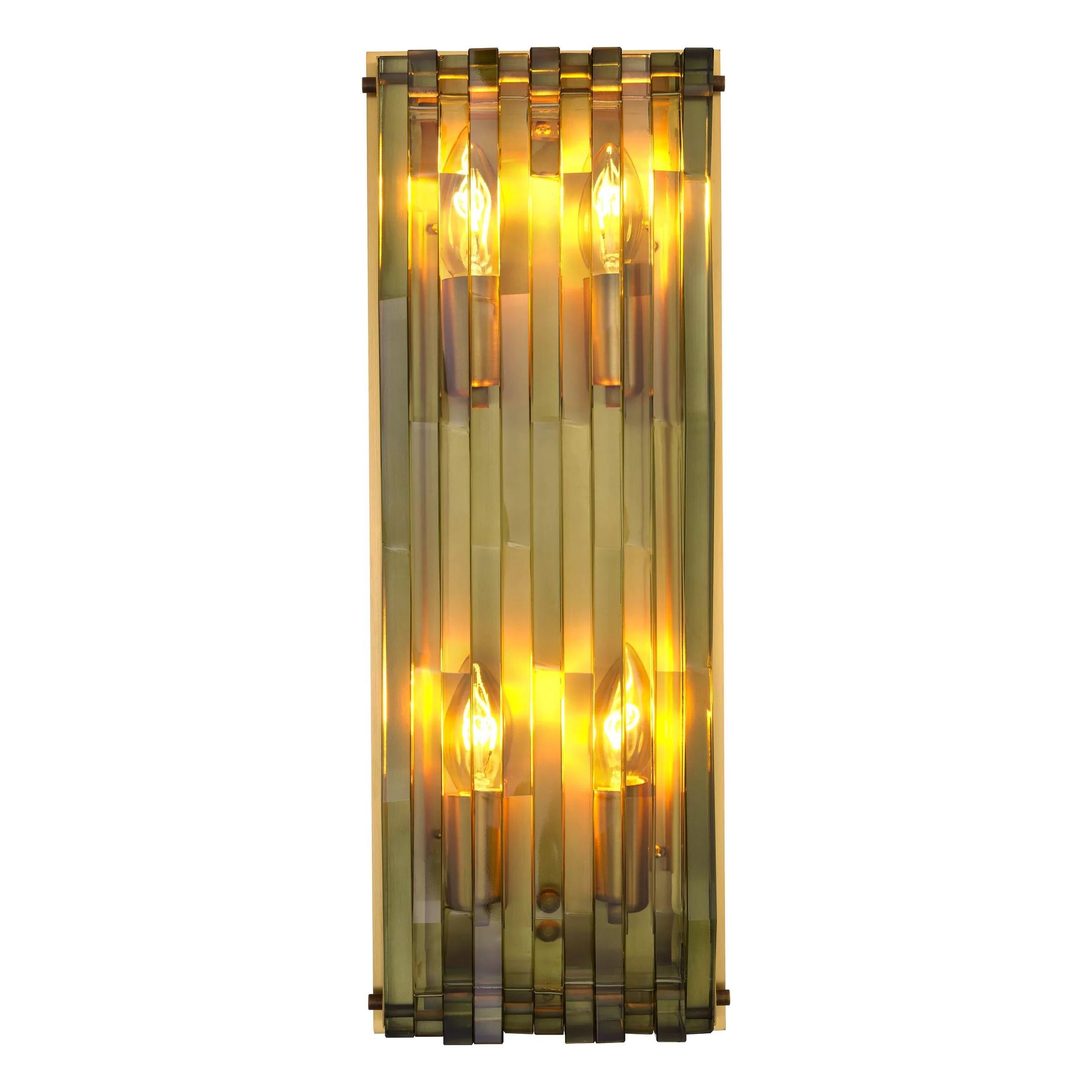 Unknown 1960s-1970s Italian Design And Brutalist Style Brass and Glass Wall Light For Sale