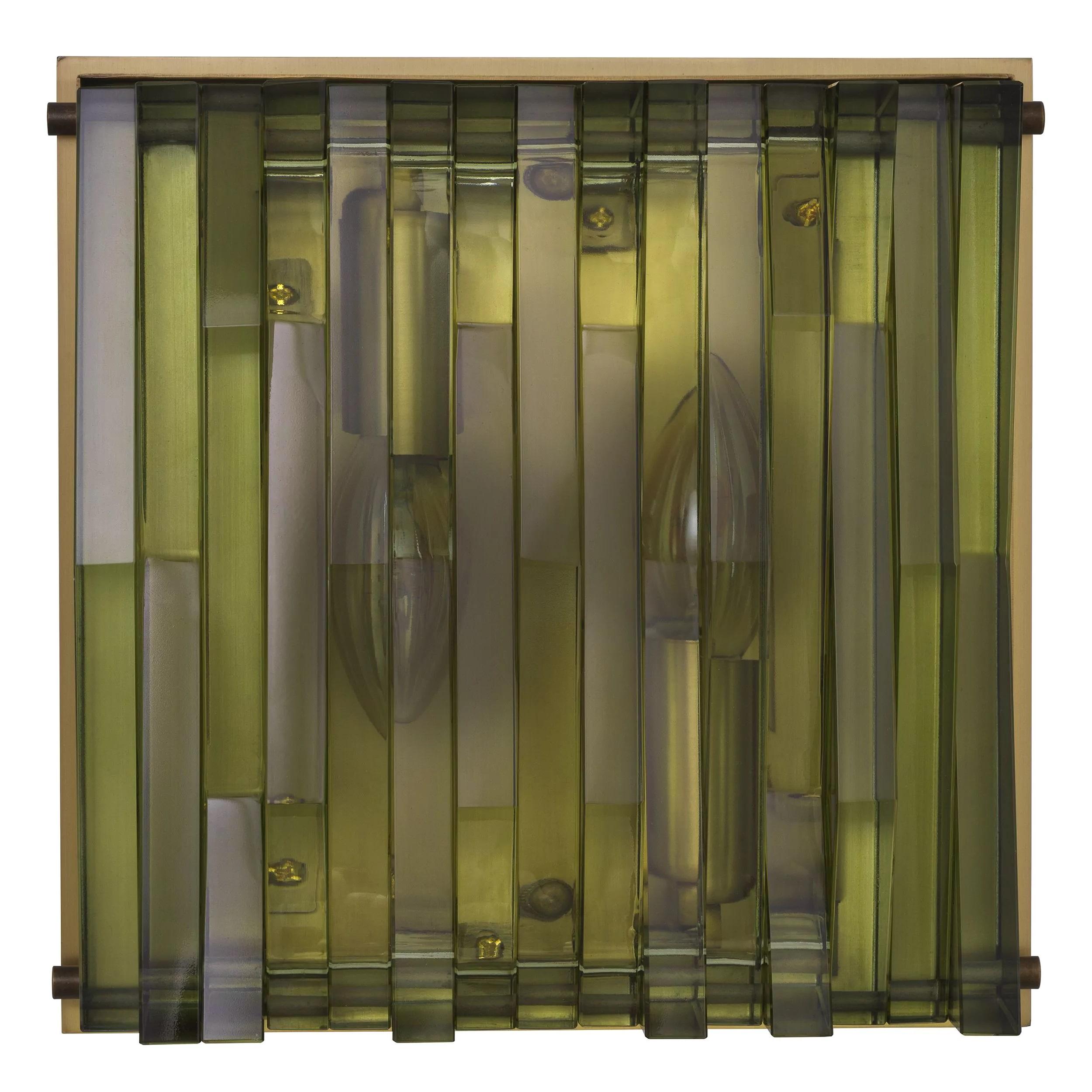 Contemporary 1960s-1970s Italian Design And Brutalist Style Brass and Glass Wall Light For Sale