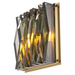 1960s-1970s Italian Design And Brutalist Style Brass and Glass Wall Light