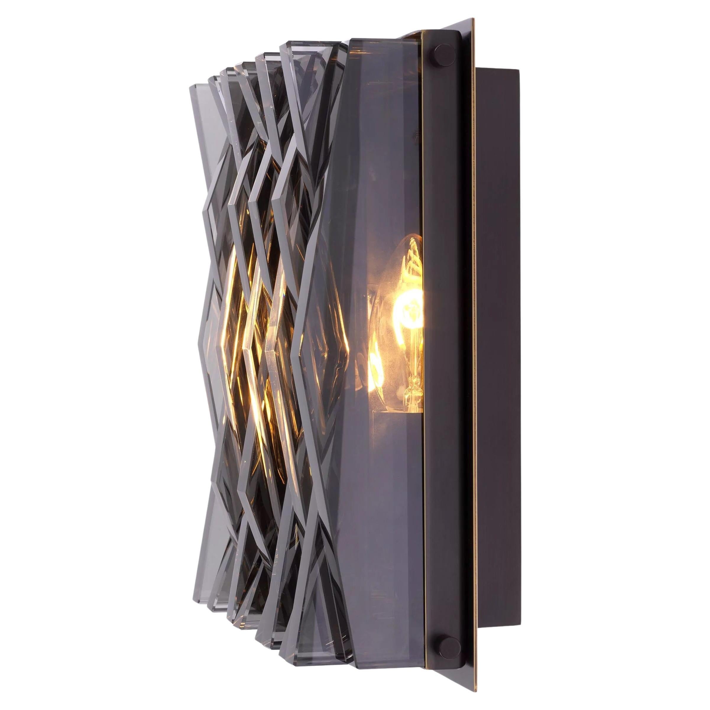 1960s-1970s Italian Design And Brutalist Style Bronze and Smoke Glass Wall Light