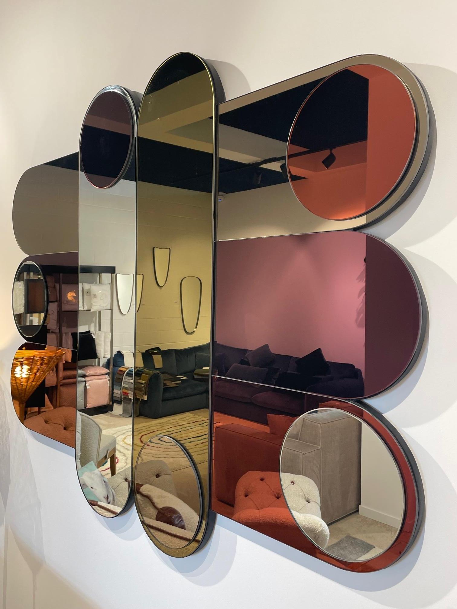 1960s 1970s Italian Design Style Large Colored Graphic Mirror In New Condition For Sale In Tourcoing, FR