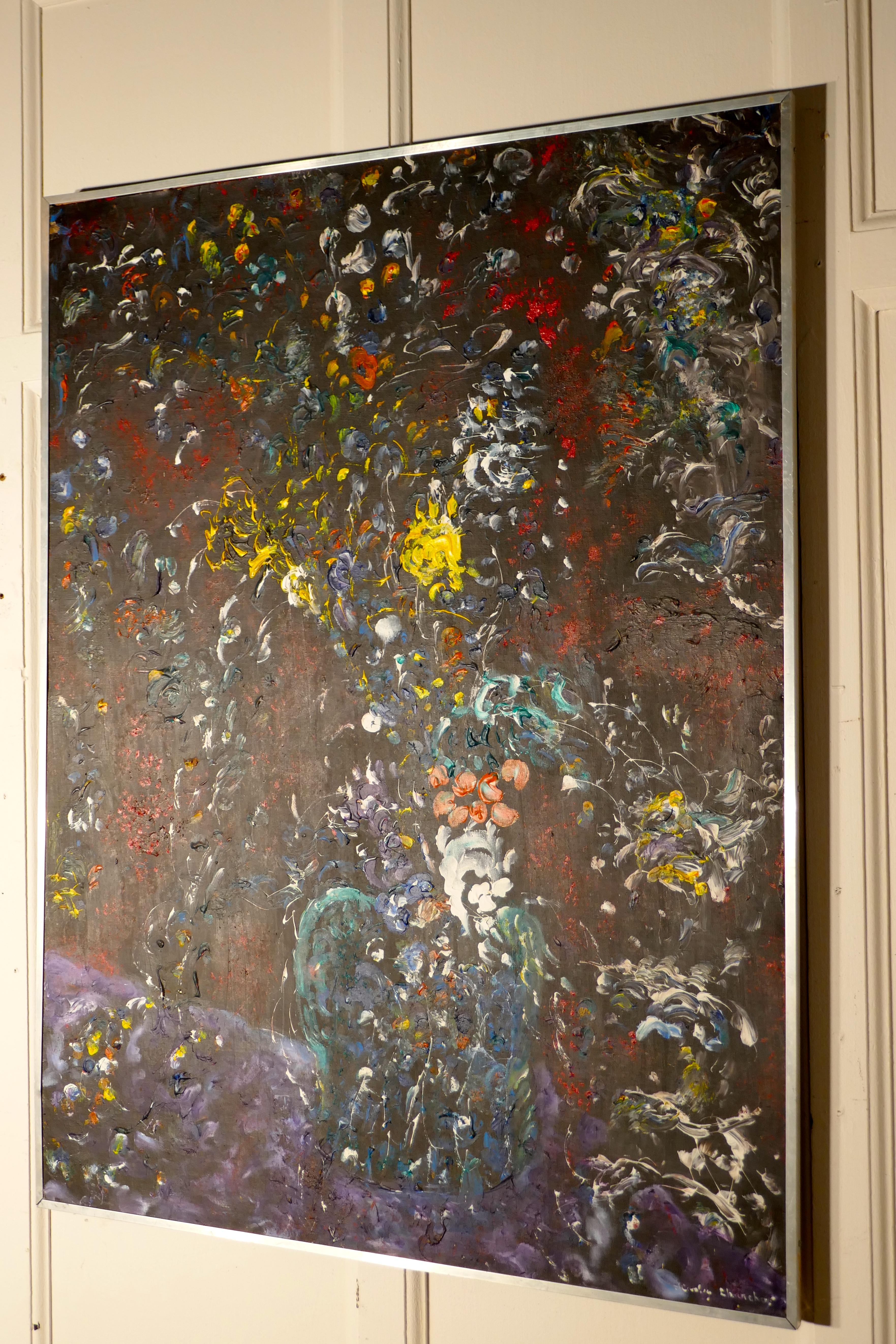 1960s-1970s large abstract oil painting “A splash of Colour” by Stanley Churchus.

An attractive painting has a good decorators piece, oil on board, the artist is Stanley Churchus an Australian artist born in 1914 known to have studied under Fred