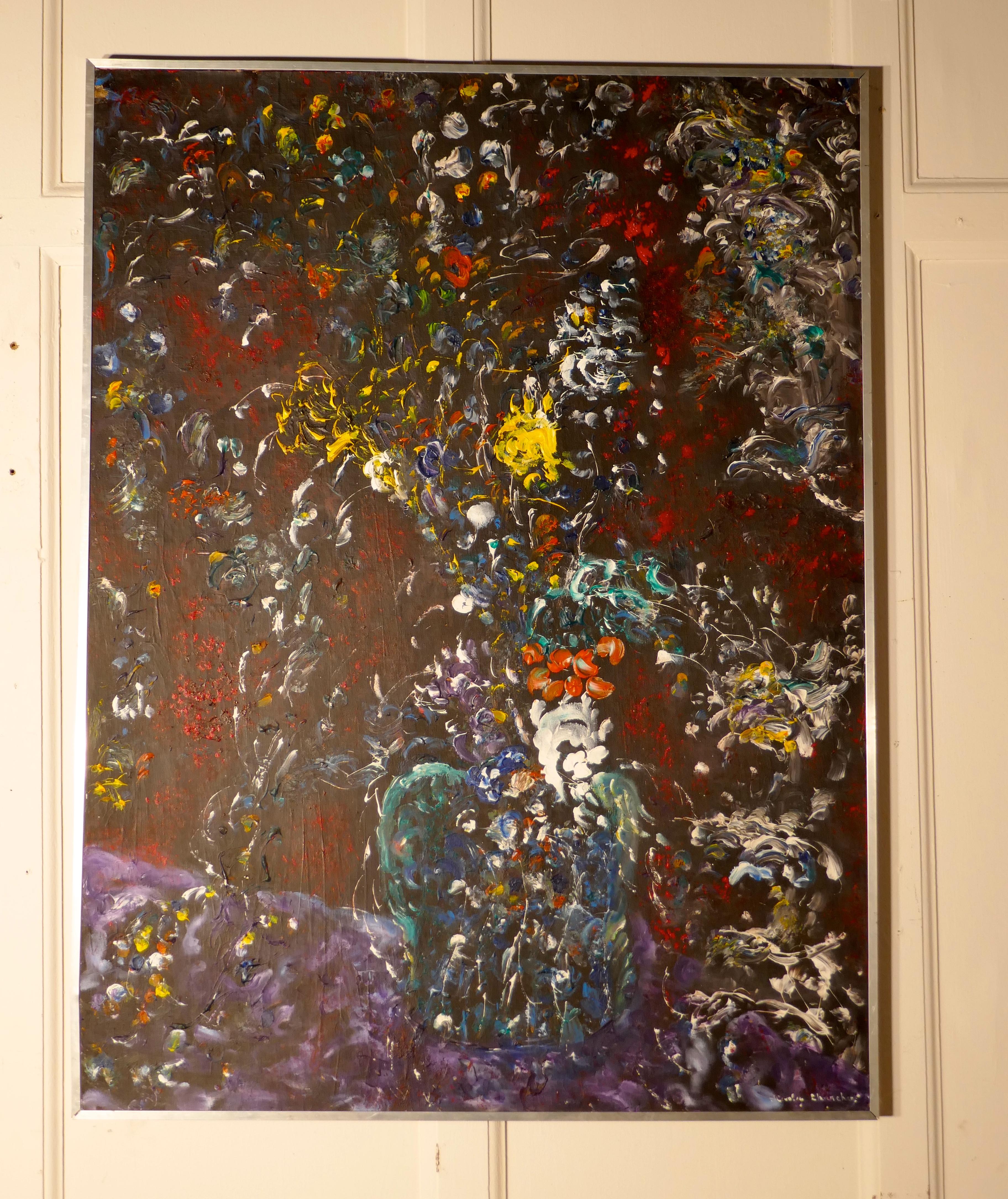 20th Century 1960s-1970s Large Abstract Oil Painting “A splash of Colour” by Stanley Churchus