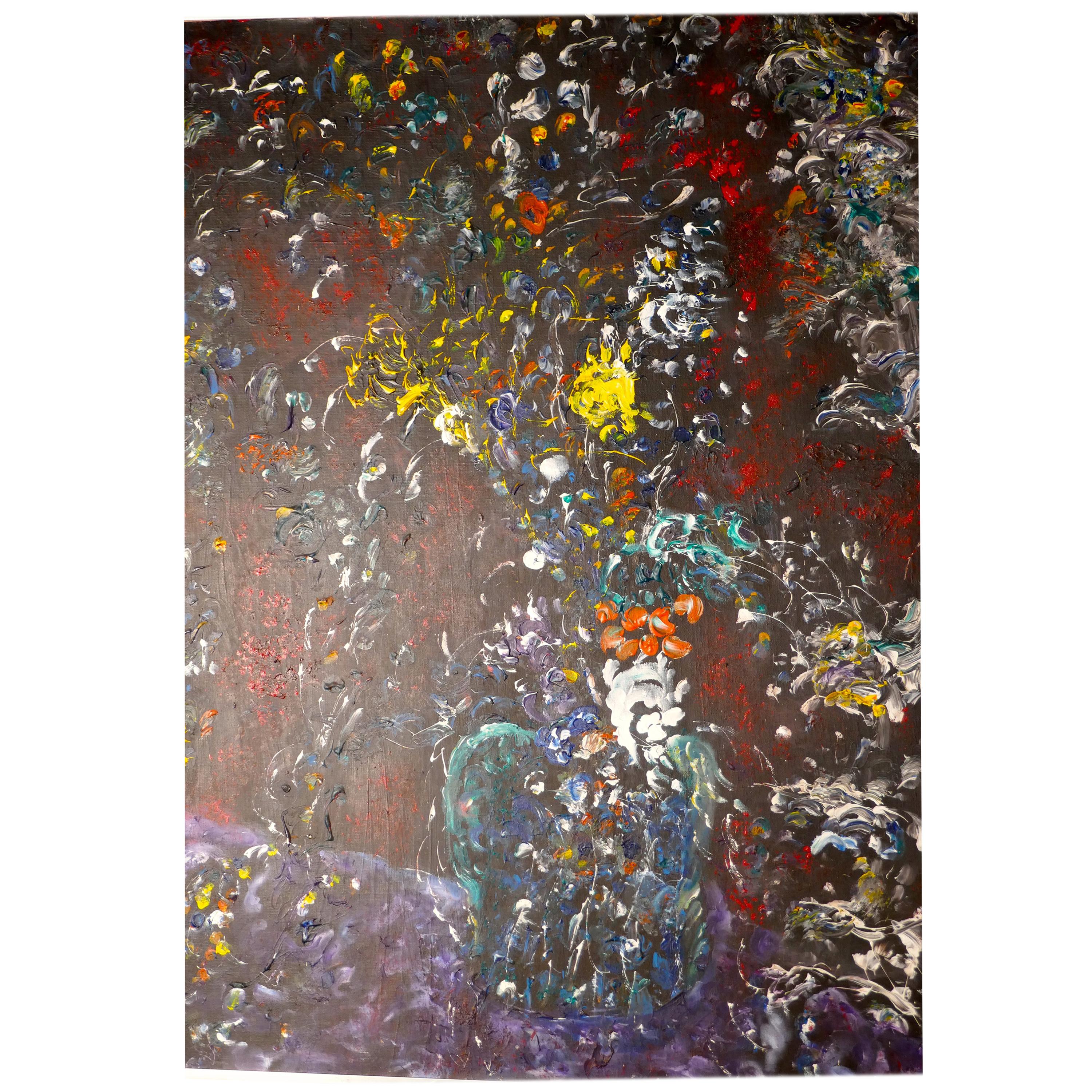 1960s-1970s Large Abstract Oil Painting “A splash of Colour” by Stanley Churchus