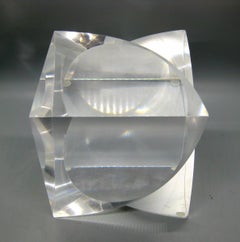 1960's-1970's Lucite Acrylic Optical Op-Art Large Cube Abstract Sculpture