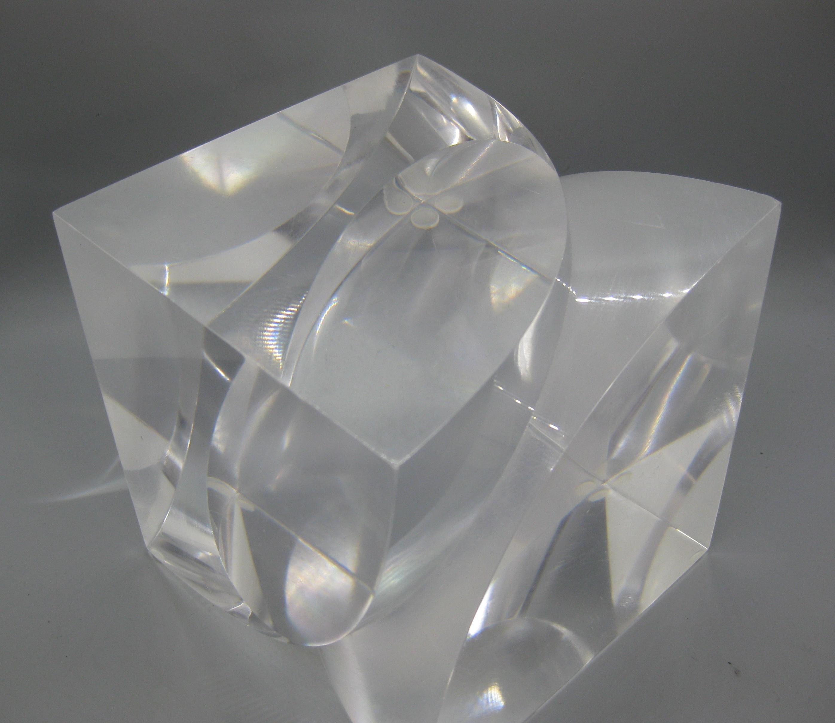 20th Century 1960's-1970's Lucite Acrylic Optical Op-Art Large Cube Abstract Sculpture For Sale