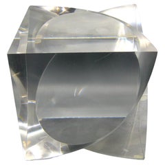1960's-1970's Lucite Acrylic Optical Op-Art Large Cube Abstract Sculpture