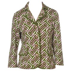 1960S Lime Green Wool Knit Mod Geometric Cozy Cropped Cardigan Jacket