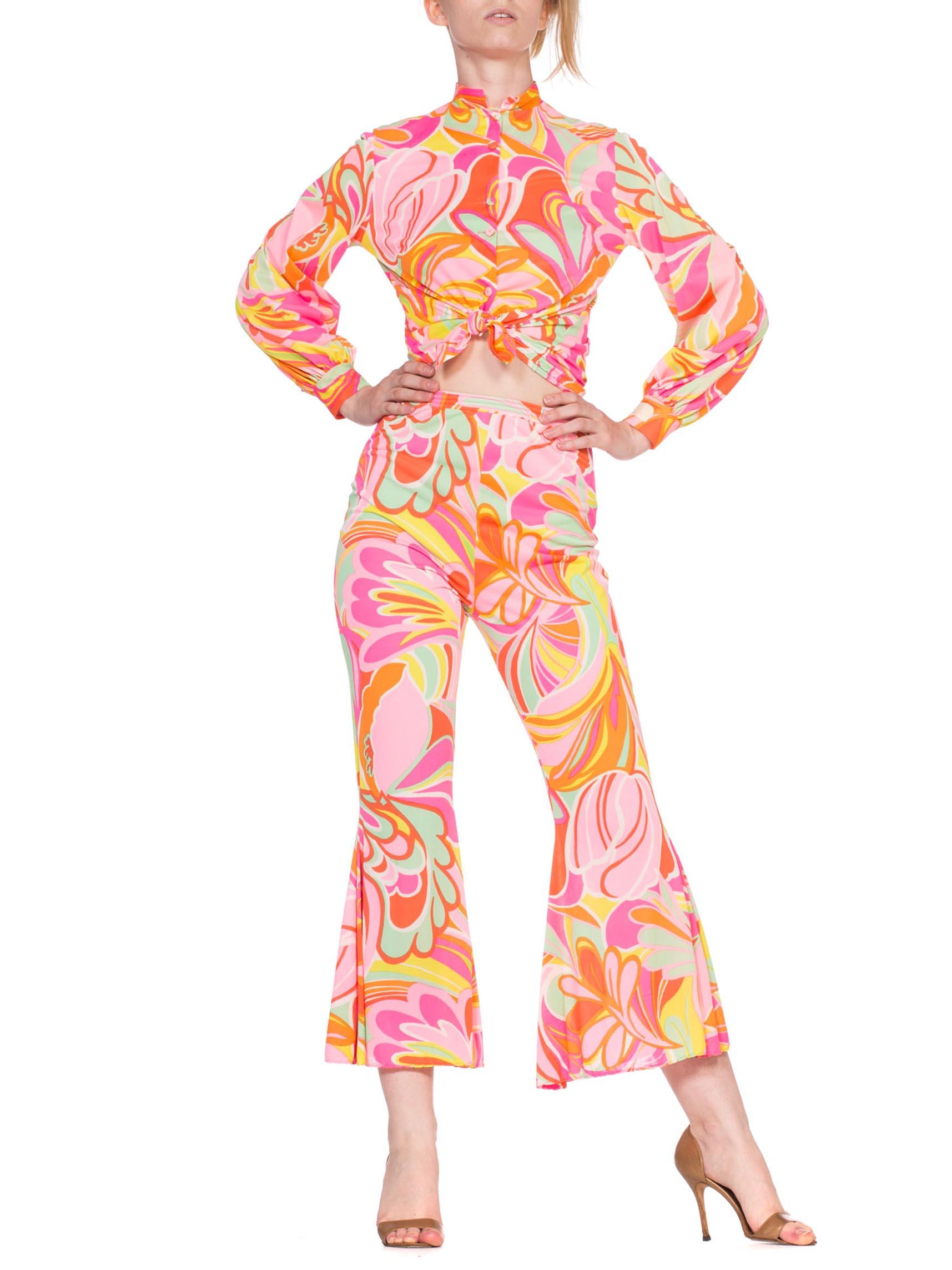 Orange 1960's 1970's Mod Psychedelic Nylon Pajama Set