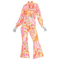 Vintage 1960's 1970's Mod Psychedelic Nylon Pajama Set