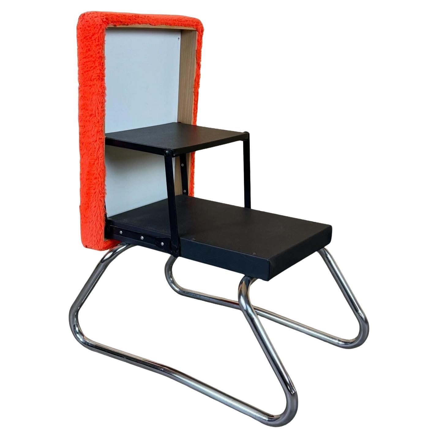 1960s 1970 Ottoman Tabouret avec échelle Space Age Design Orange